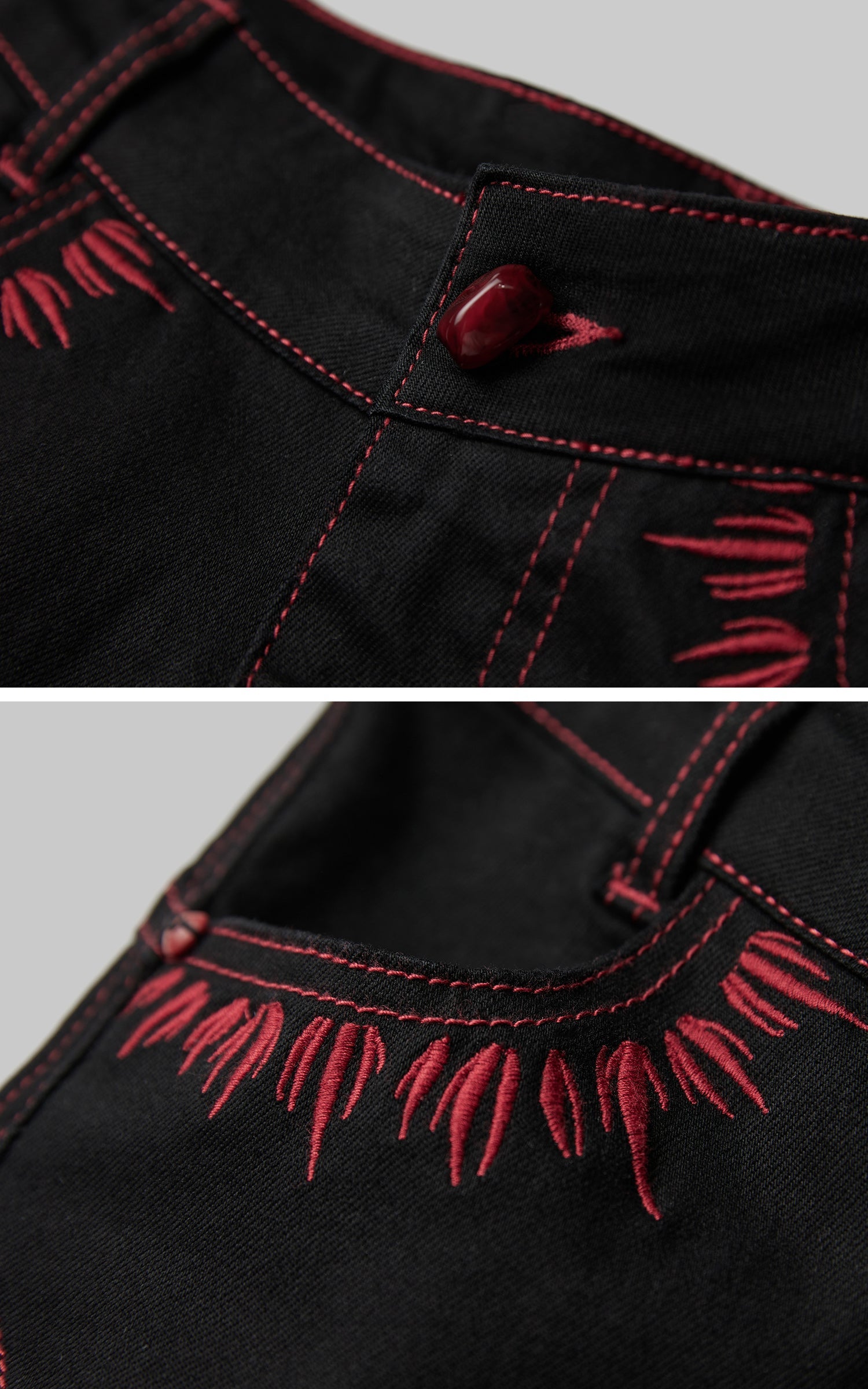 DOINDULGE Gothic Flared Pants with Red Embroidery