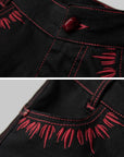 DOINDULGE Gothic Flared Pants with Red Embroidery