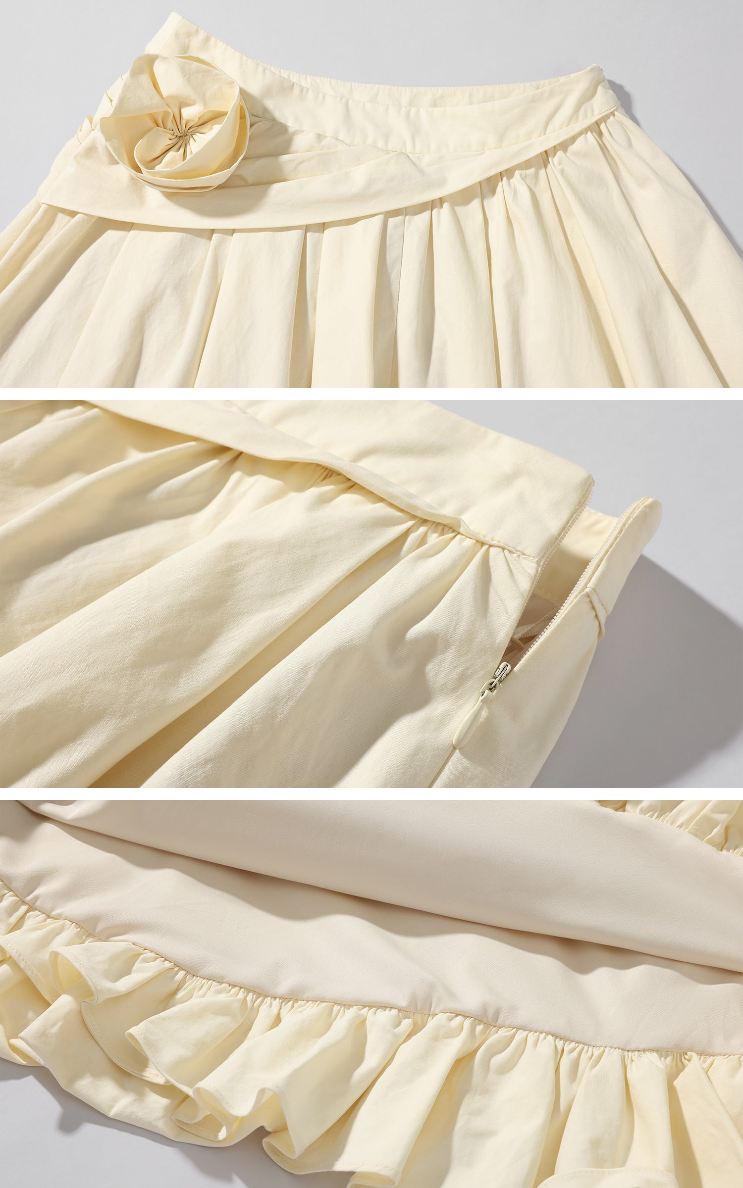 Rase le sol Mid-Length Skirt with 3D Rose Detail and Asymmetric Gathered Hem