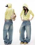 IAMXIAA Light Wash Distressed Baggy Jeans