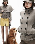 IAMXIAA Detachable Cape Double-Breasted Belted Jacket