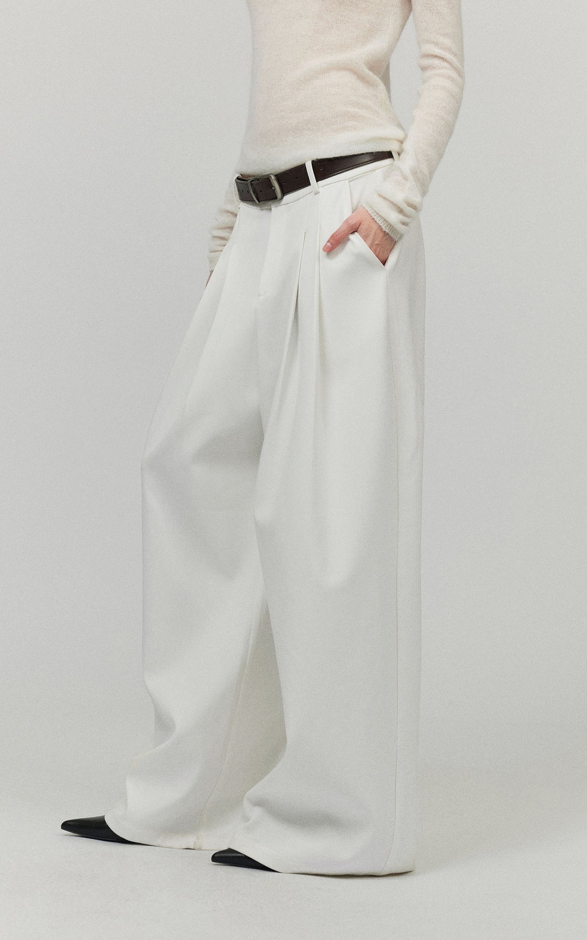 0122stepll Low Rise Pleated Oversized Wide Leg Tailored Pants