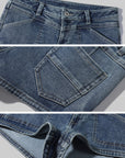 WARDEN EDGE Short en jean délavé taille basse, coupe slim, style urbain, micro-short avec détails de coutures structurées