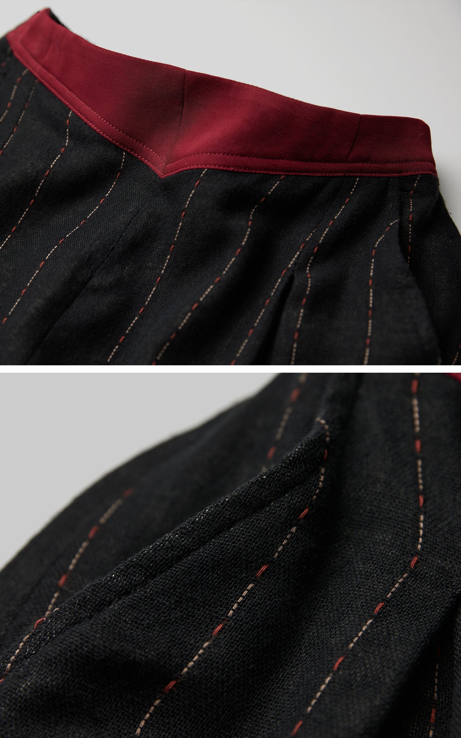 DOINDULGE Deconstructed Pinstripe Wide-Leg Pants with Contrast Waistband
