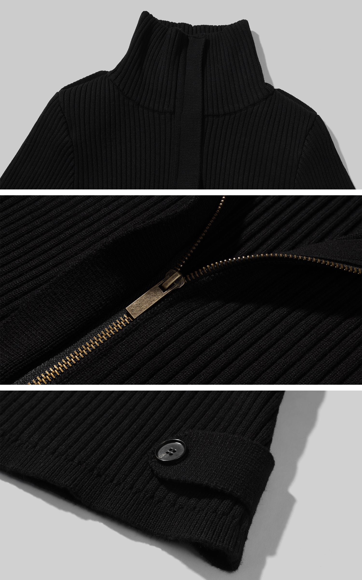 WARDEN EDGE 골지 하이넥 지퍼 니트 탑