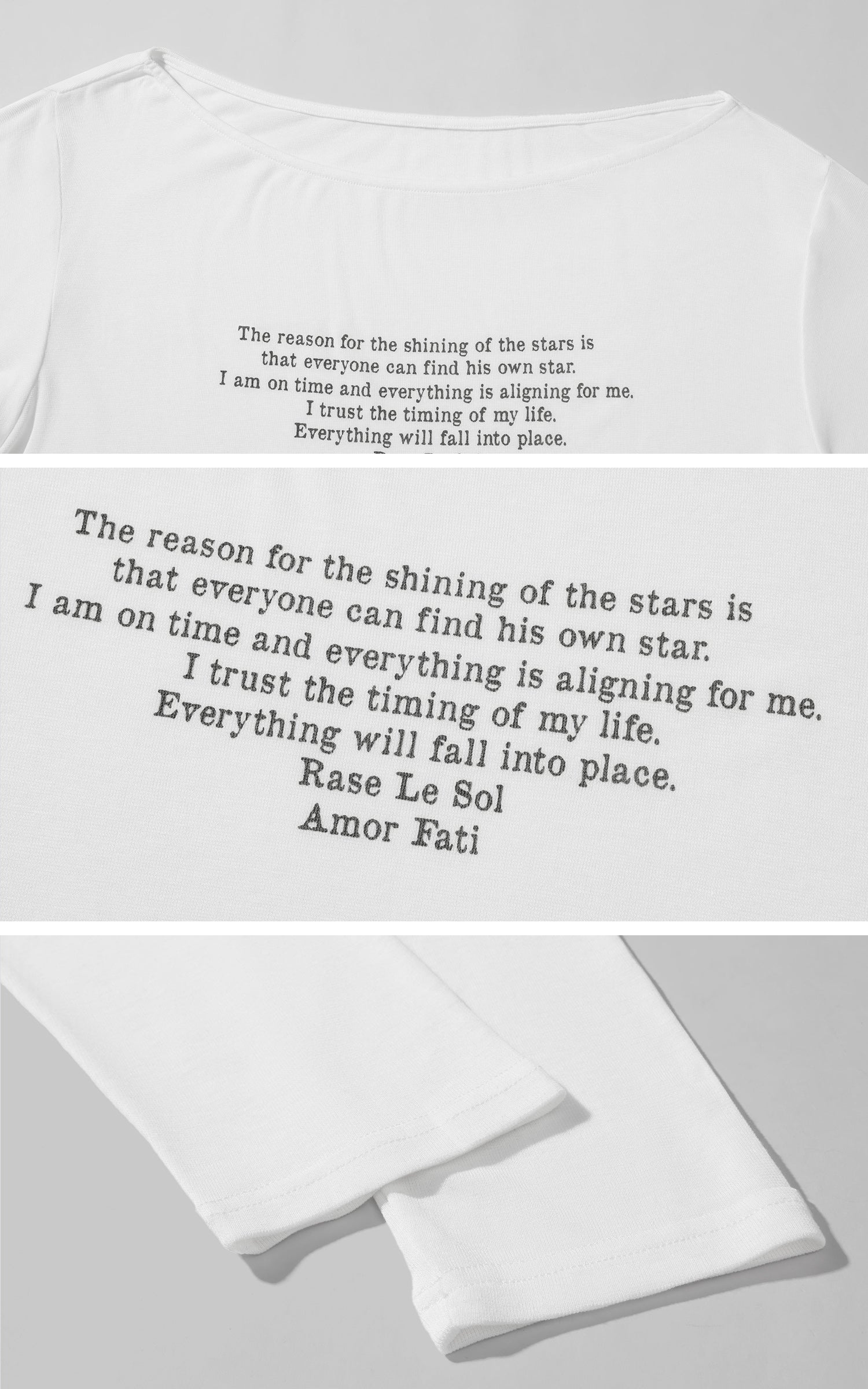 Rase le sol Semi-Sheer Long Sleeve Tee with Quote Print + Minimal Triangle Bra Set