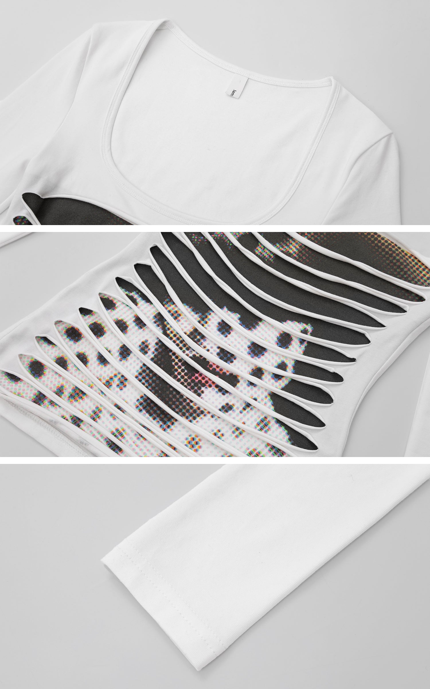 IAMXIAA Cut Out Long Sleeve Top Slim Fit Graphic Print Tee