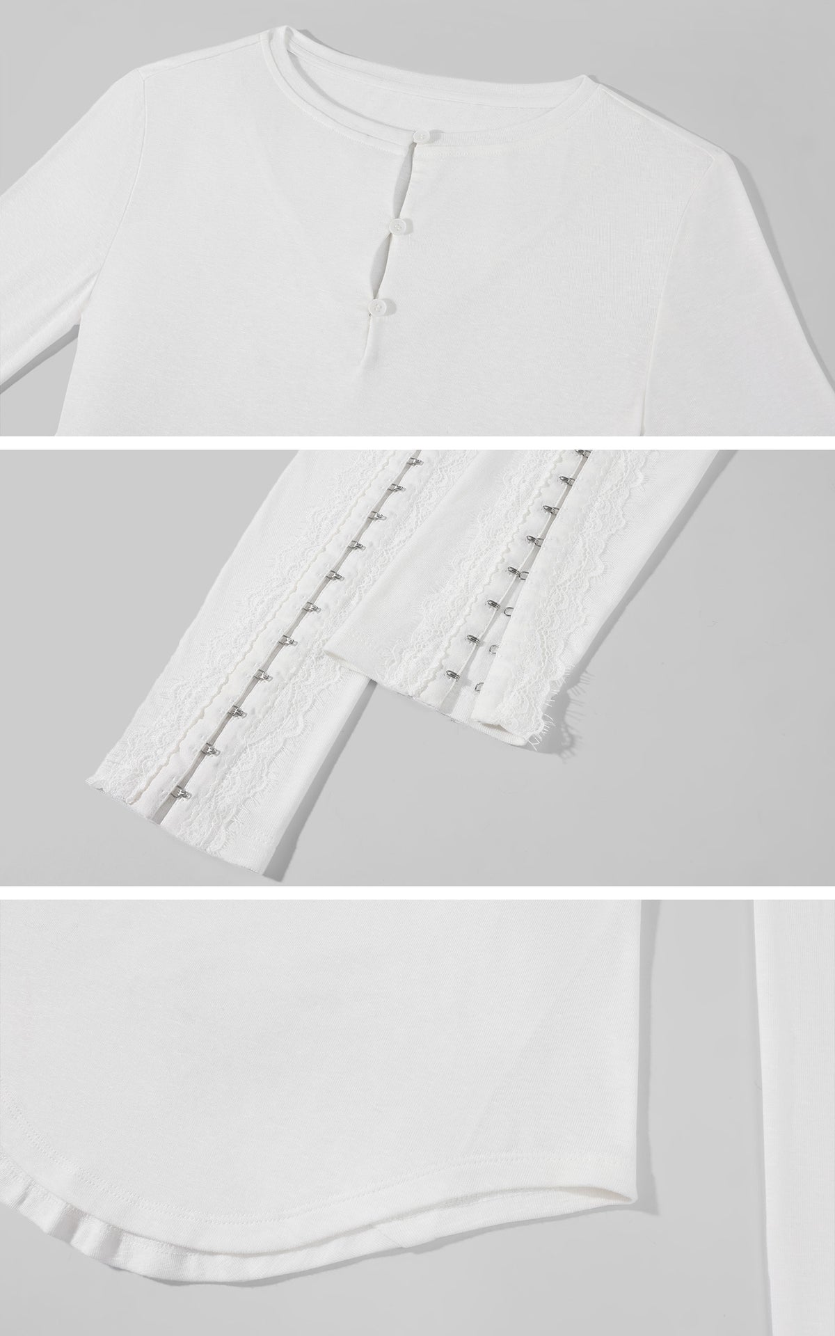 WARDEN EDGE Lace-Trim Hook-and-Eye Extended Sleeve Fitted Henley Top