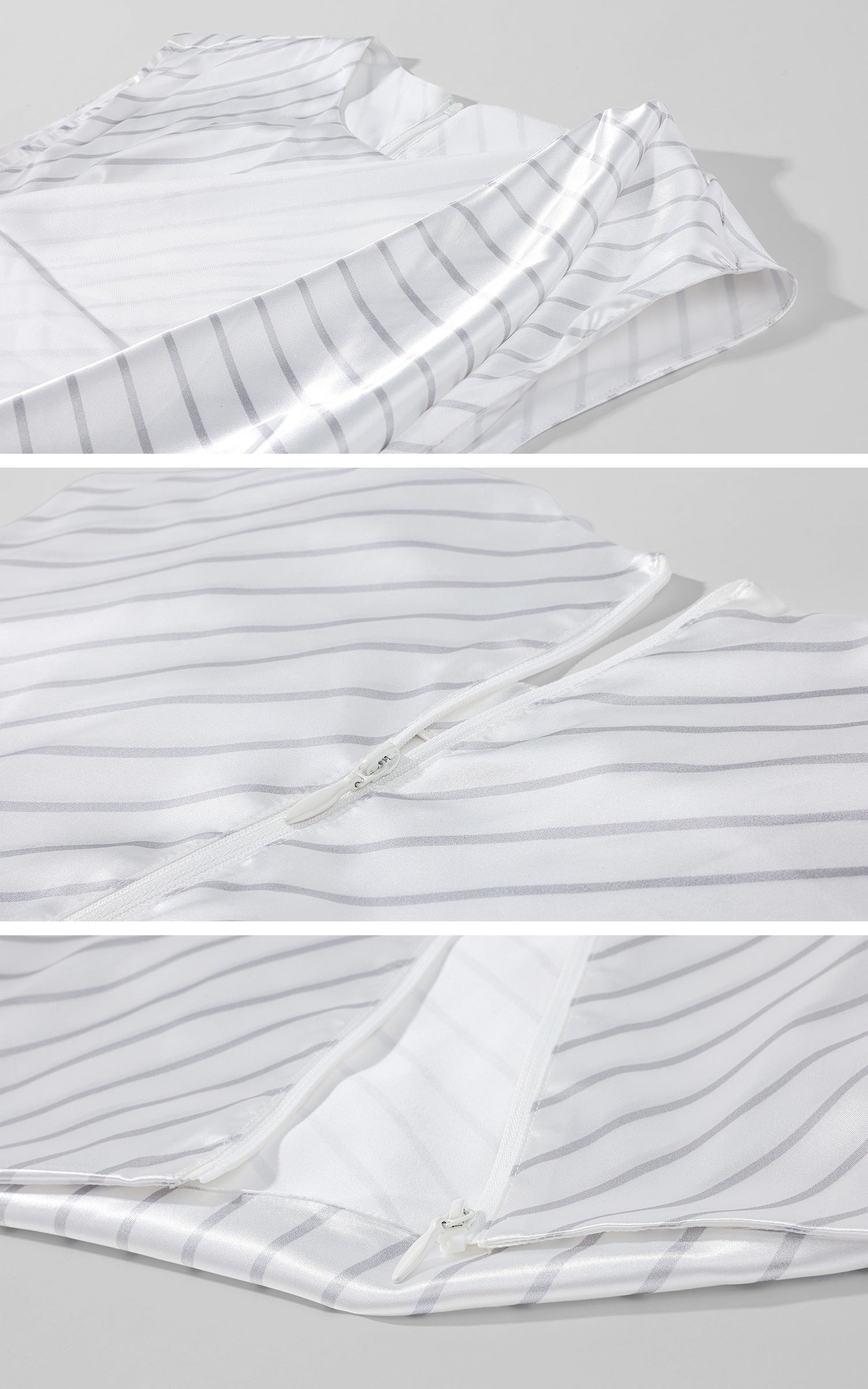 0122stepll Asymmetric Drape Stripe Satin Top