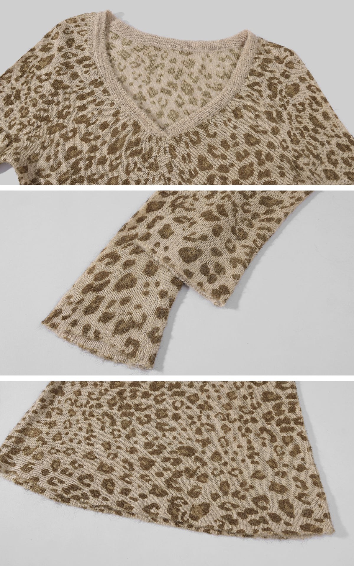 Rase le sol Leopard V-Neck Knit Base Layer Top