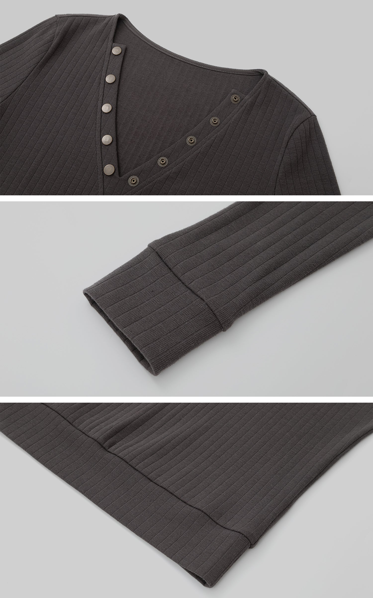 IAMXIAA V-Neck Long Sleeve Top with Button Detail