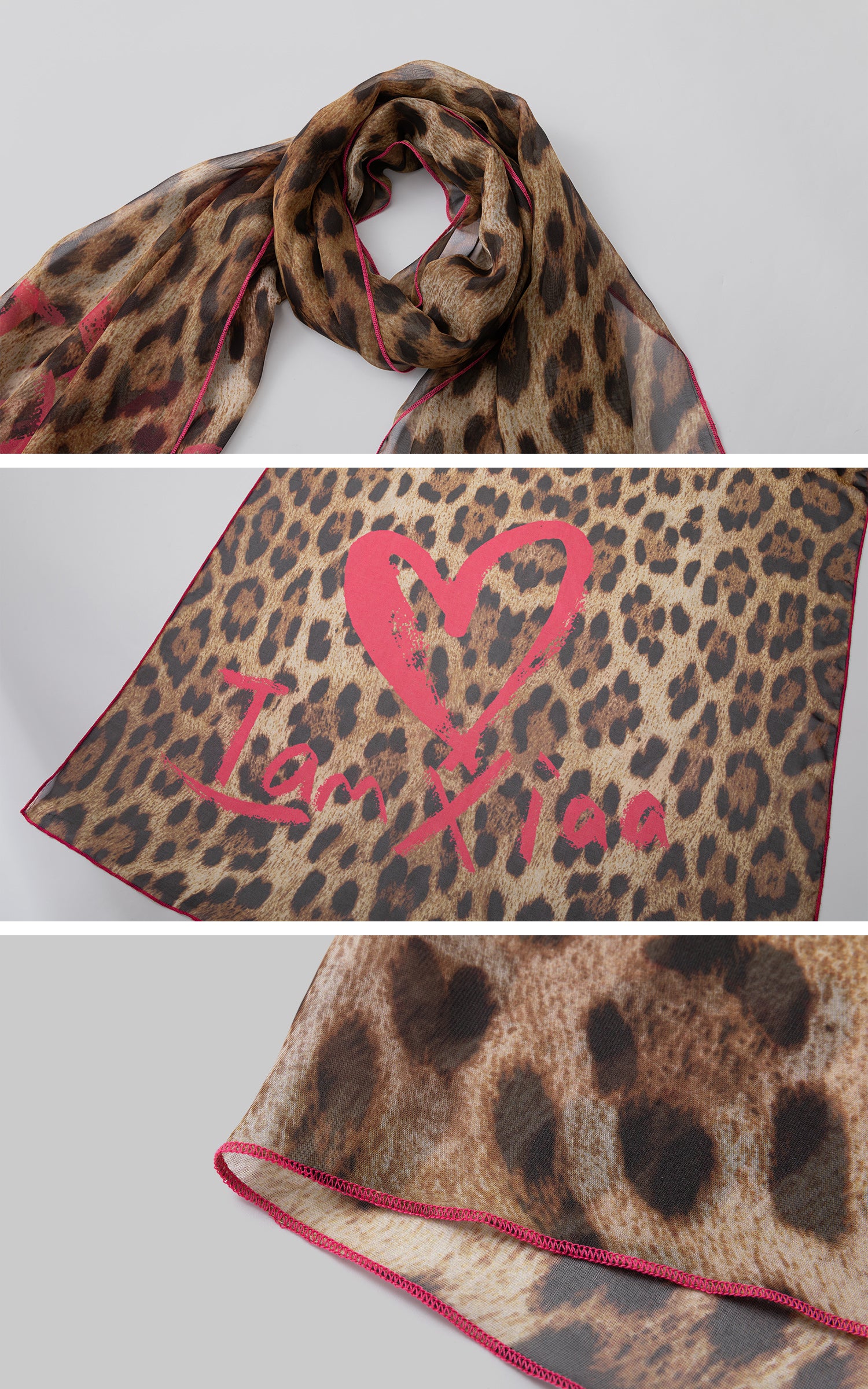 IAMXIAA Leopard Heart Sheer Scarf