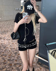 Rase le sol Gothic Script Embroidered Low-Rise Mini Shorts