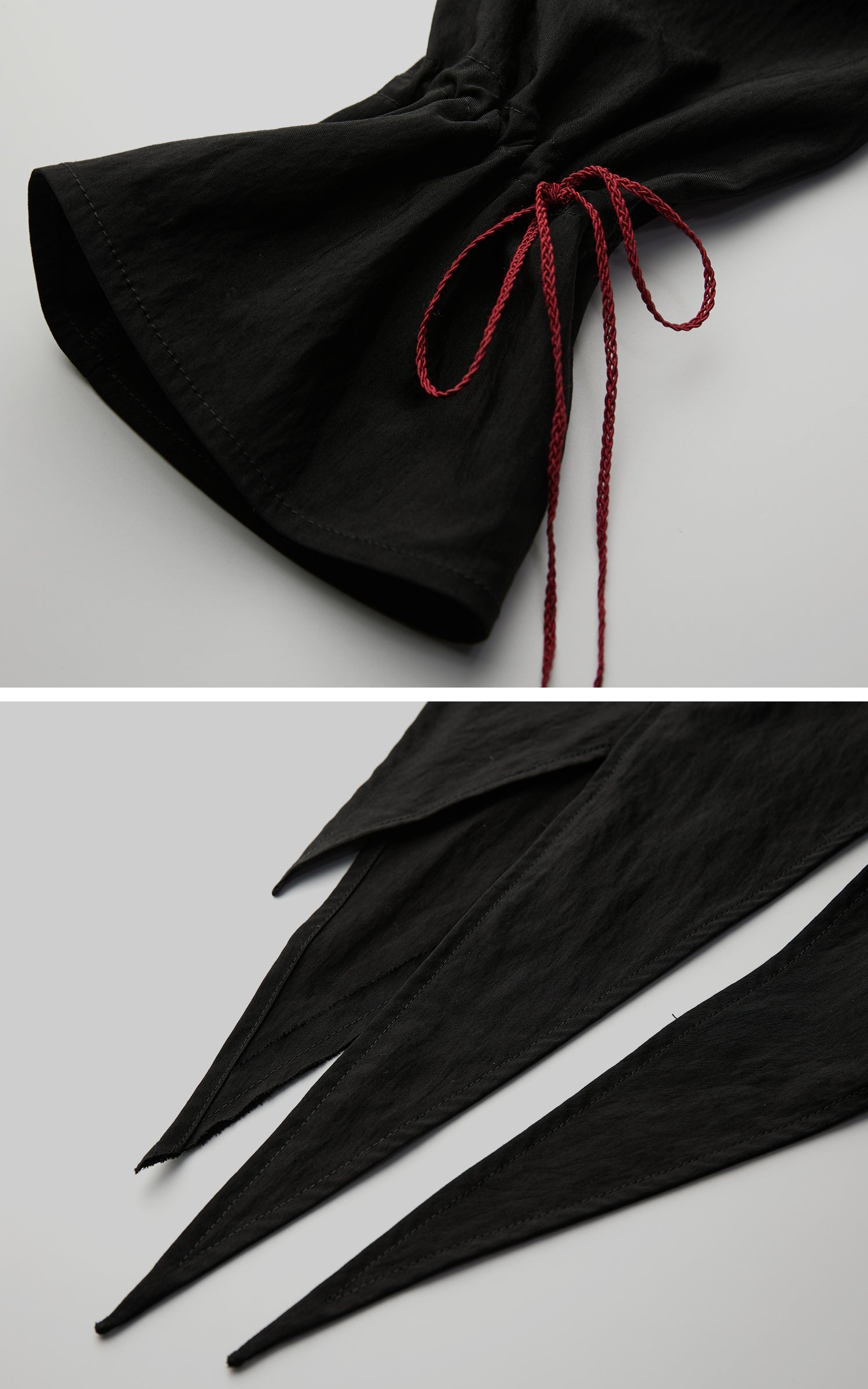 DOINDULGE Asymmetric Hem Shirt with Red Stitch Detail