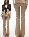 IAMXIAA Pantalon Taille Basse Coupe Slim Évasée