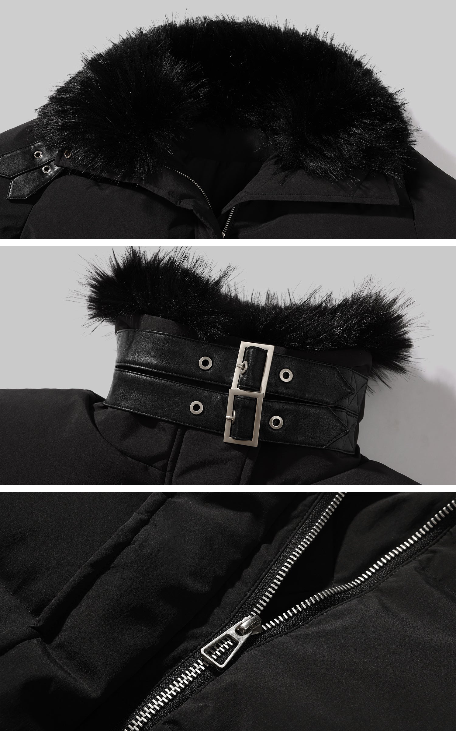 Veste matelassée courte noire avec col en fausse fourrure