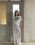 0122stepll Sheer Knit Drawstring Wide-Leg Pants