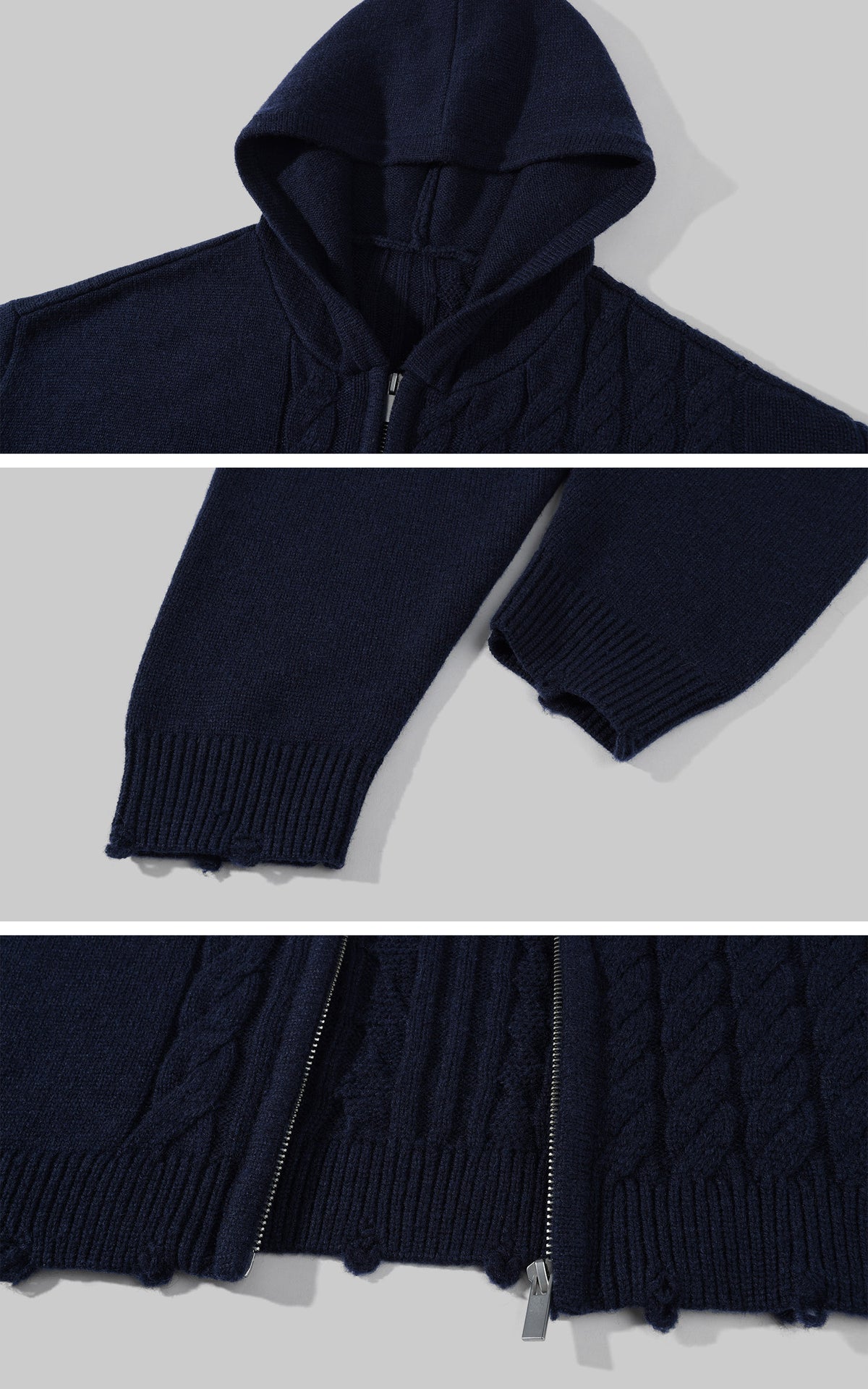 WARDEN EDGE Asymmetric Cable Knit Zip-Up Hoodie