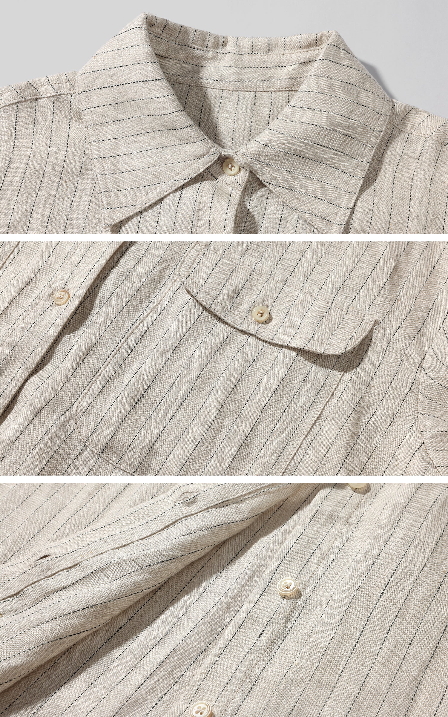 ROVENTE Pinstripe Linen Shirt and Shorts Set with Relaxed Fit and Tailored Detailing