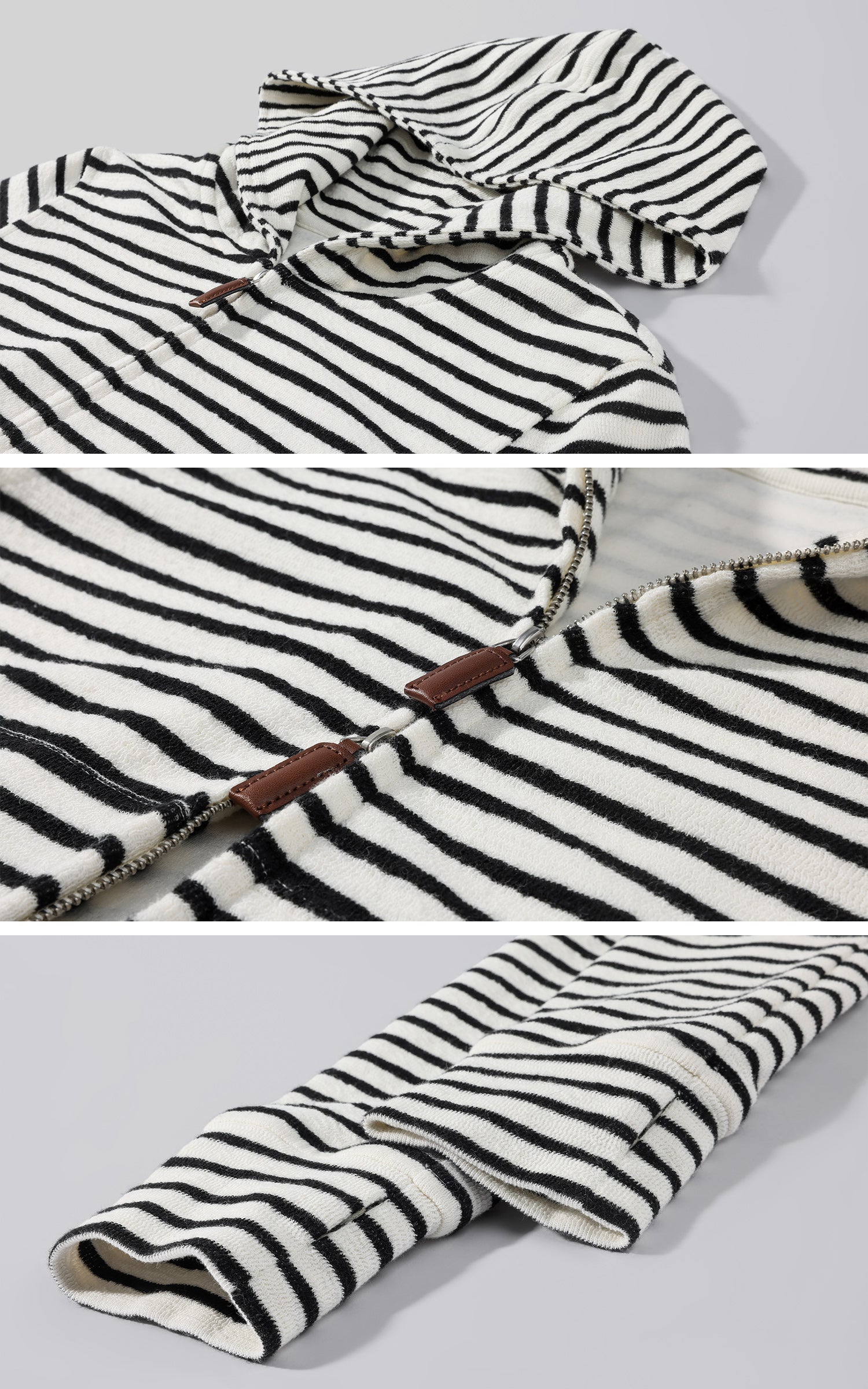 ROVENTE Striped Terry Zip Hoodie &amp; Shorts Set
