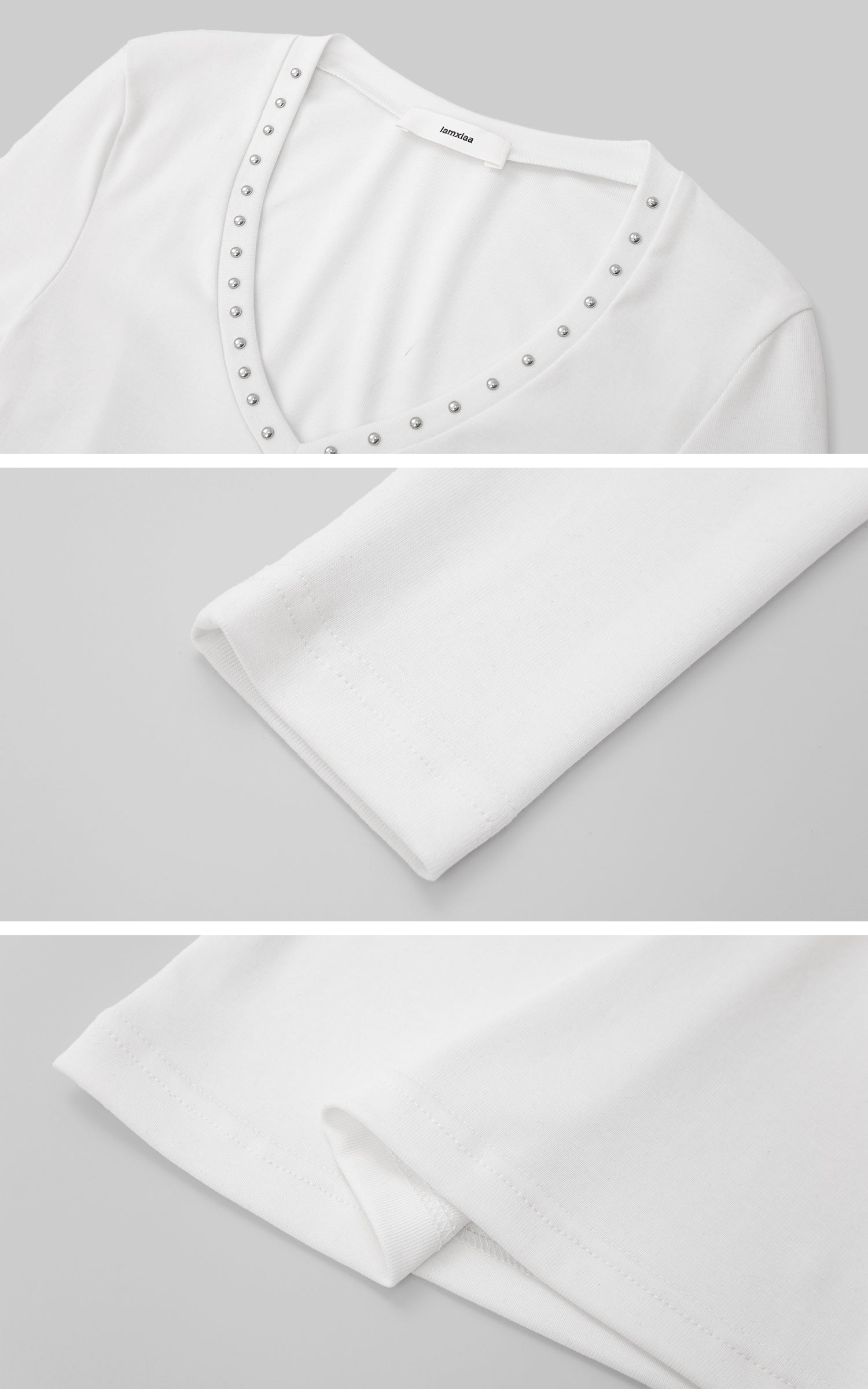 IAMXIAA Studded V-Neck Long Sleeve Tee