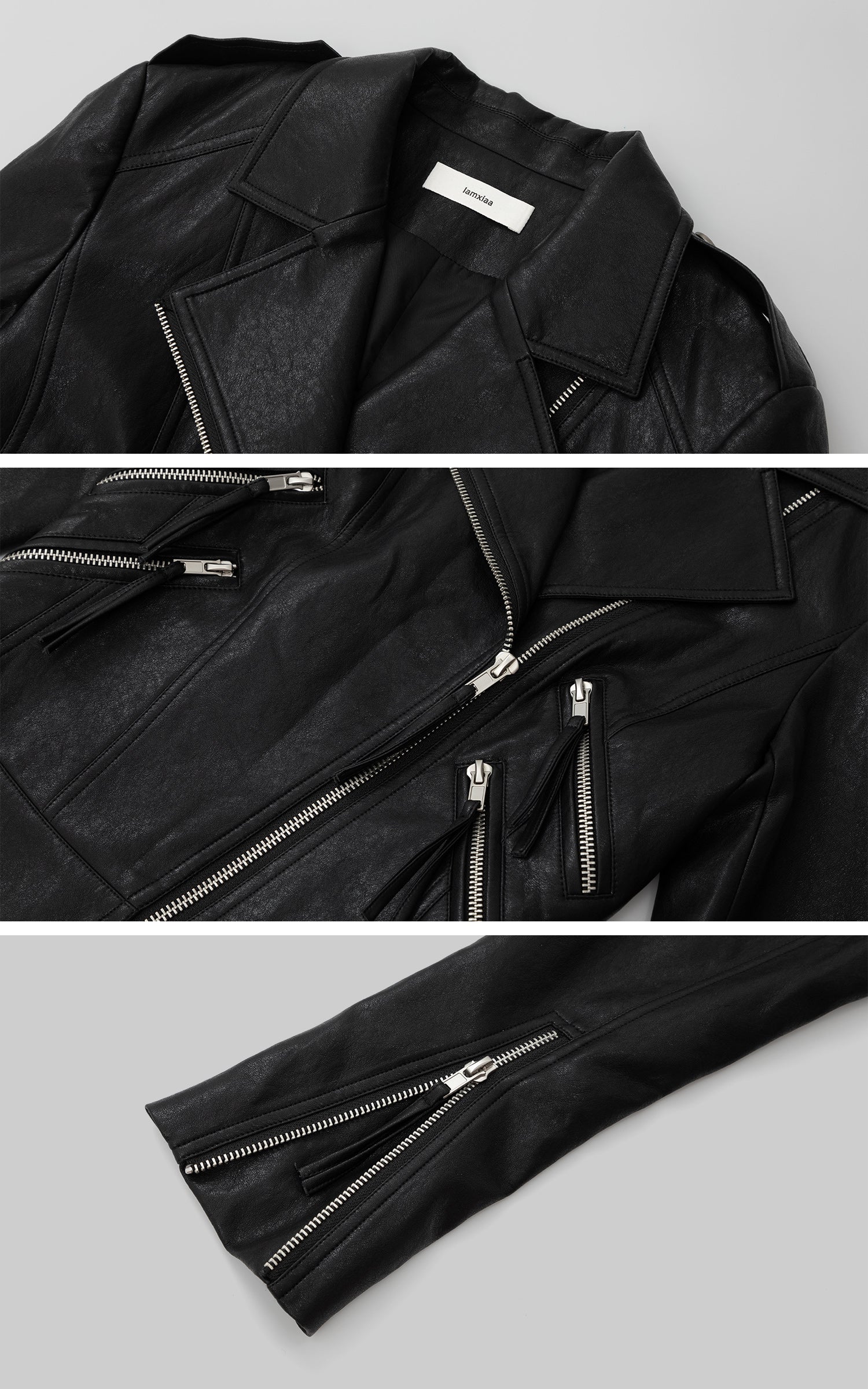 IAMXIAA Faux Leather Moto Jacket Cropped Fit with Zipper Details
