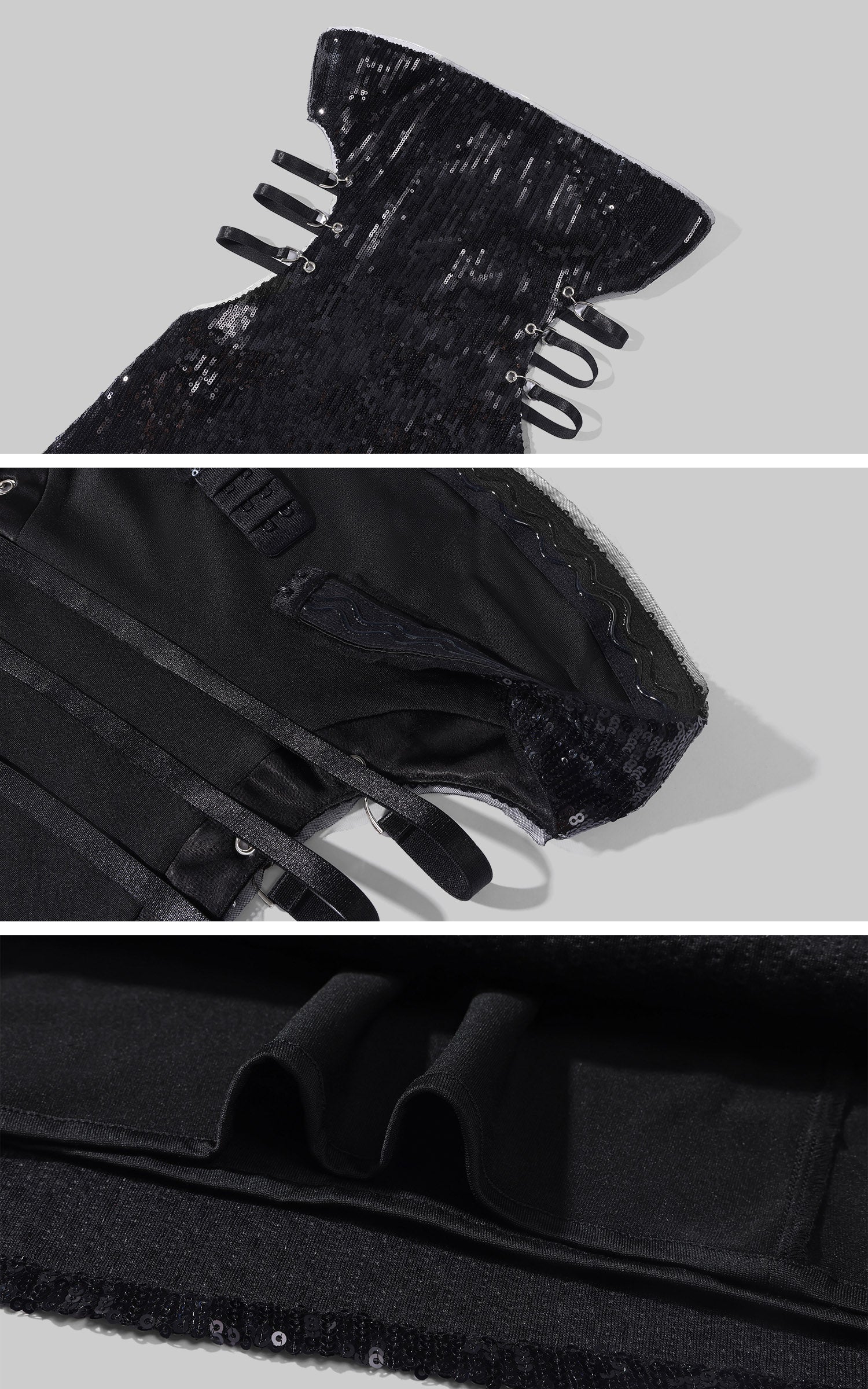 ROVENTE Sequin Strapless Cut-Out Bodycon Dress