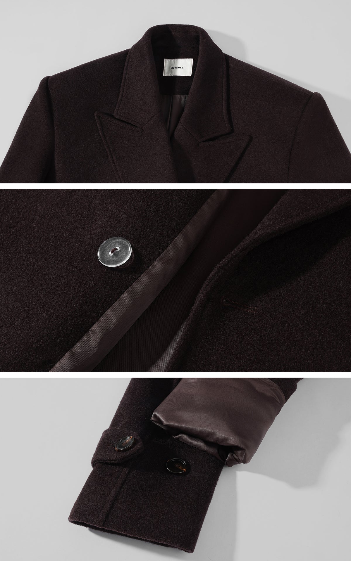 ROVENTE Manteau long maxi à double boutonnage et ceinture en mélange de laine