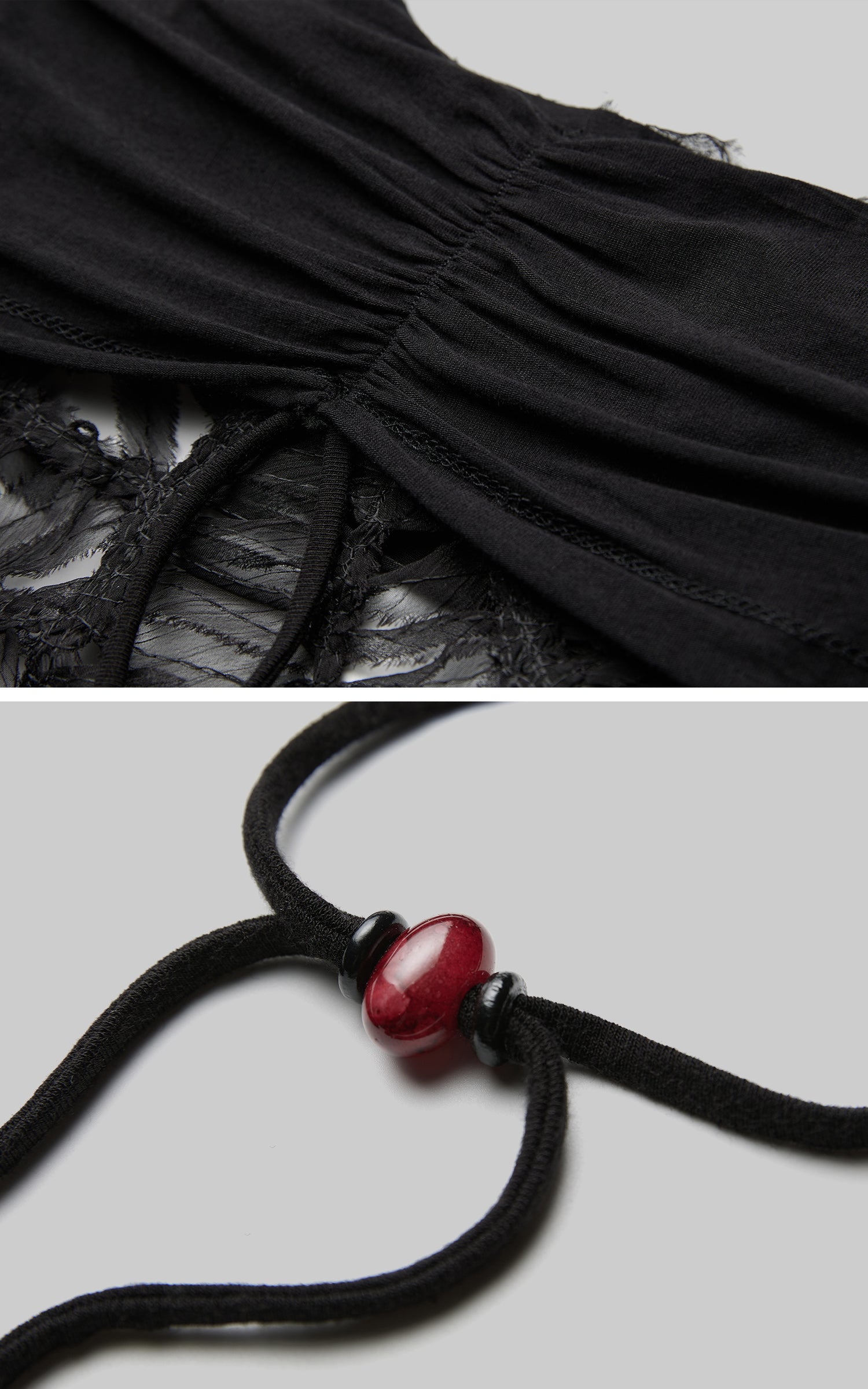 DOINDULGE Deconstructed Mesh Top with Beads and Raw Edge Detailing
