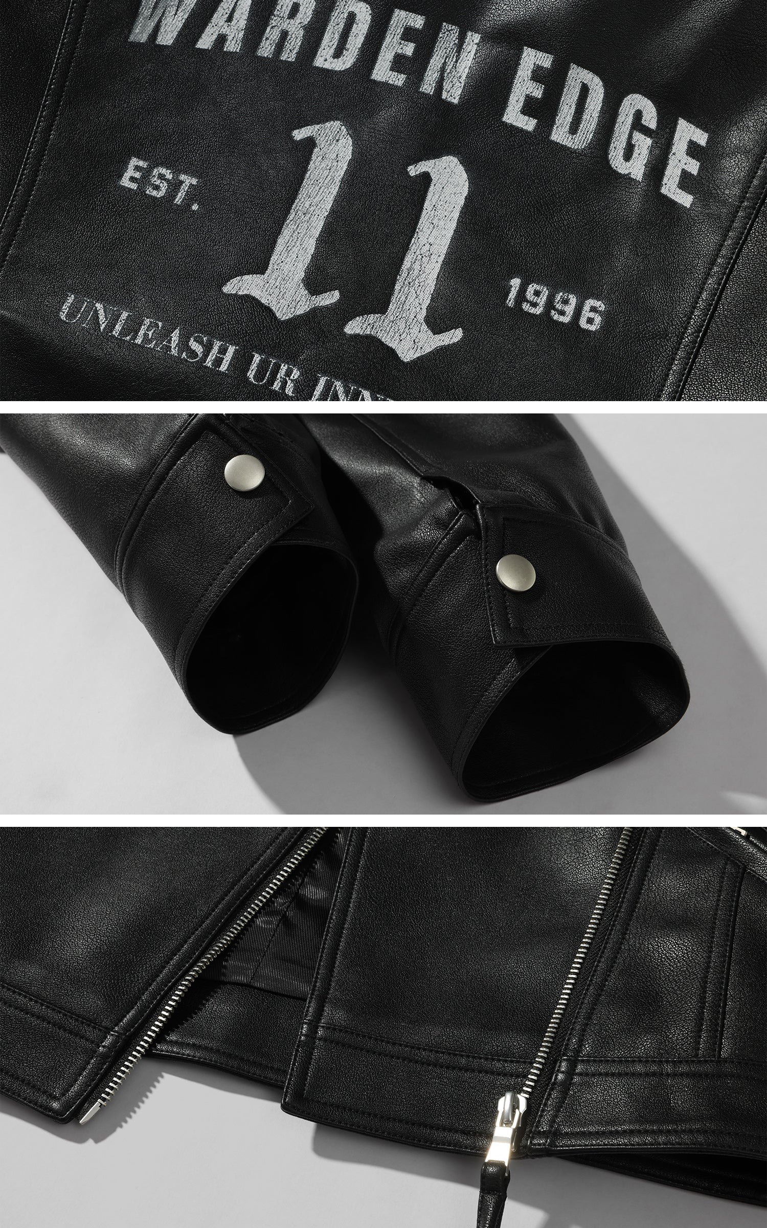 WARDEN EDGE Cropped Leather Jacket with Zipper Detail
