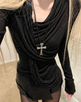 Rase le sol Draped Top & Asymmetric Skort Set