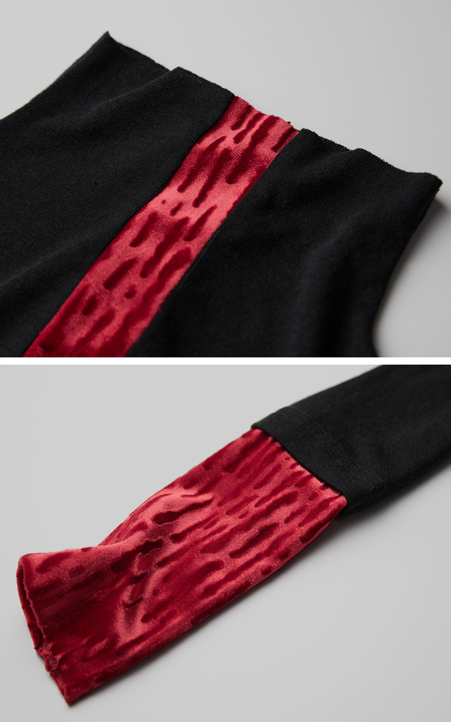 DOINDULGE Contrast Velvet Panel Long Sleeve T-Shirt