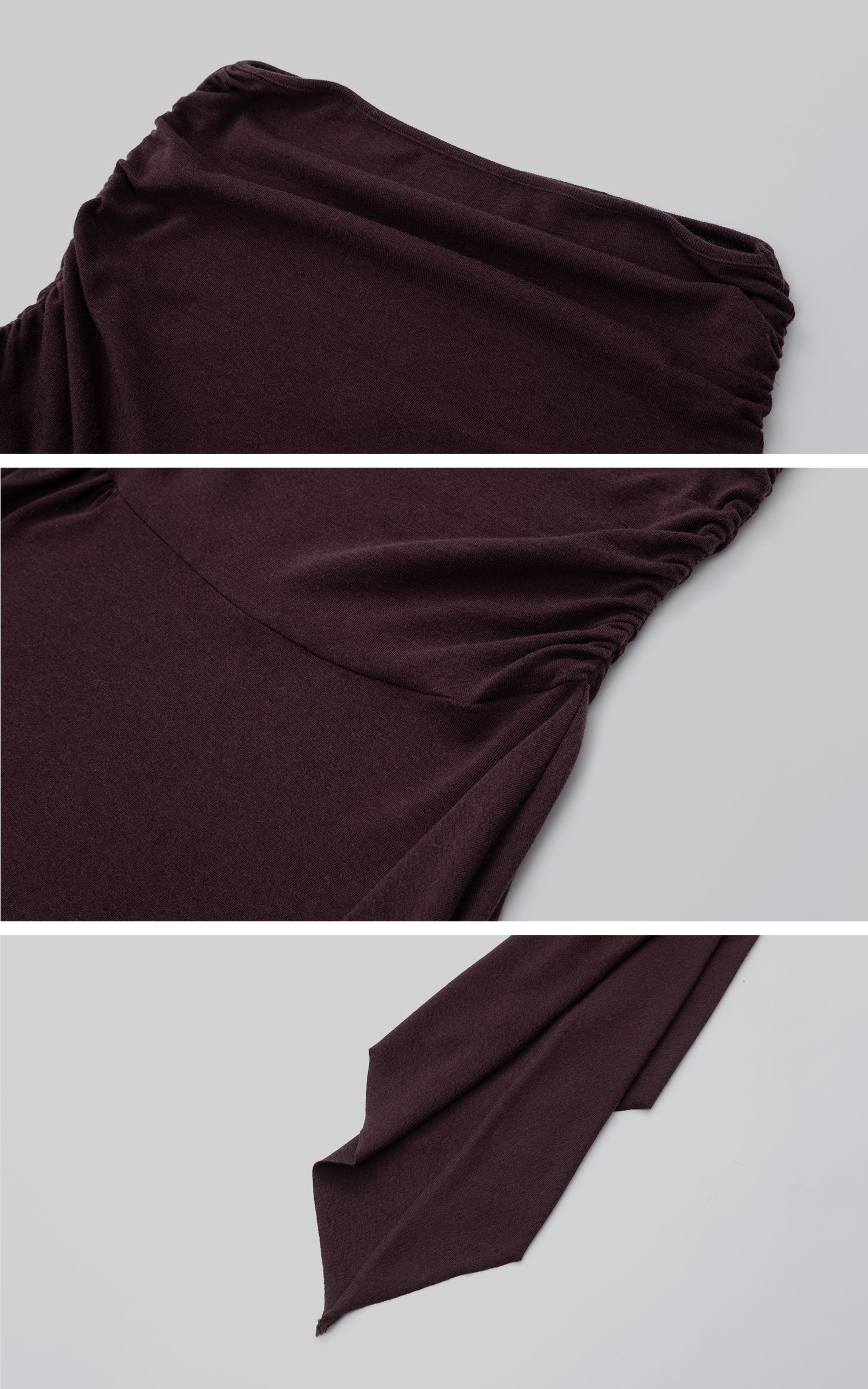 비대칭 셔링 미디 스커트