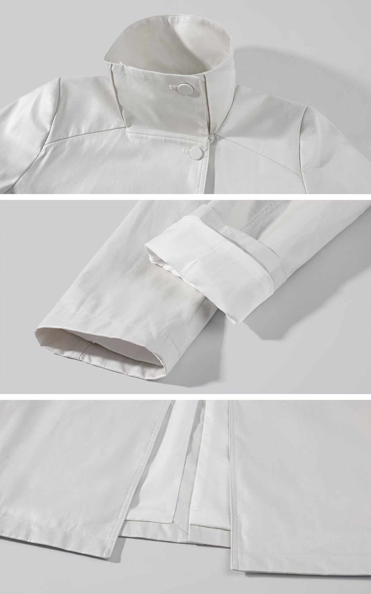 Hydrae Ivory High-Neck Belted Longline Trench Coat with Sculpted Raglan Seams
