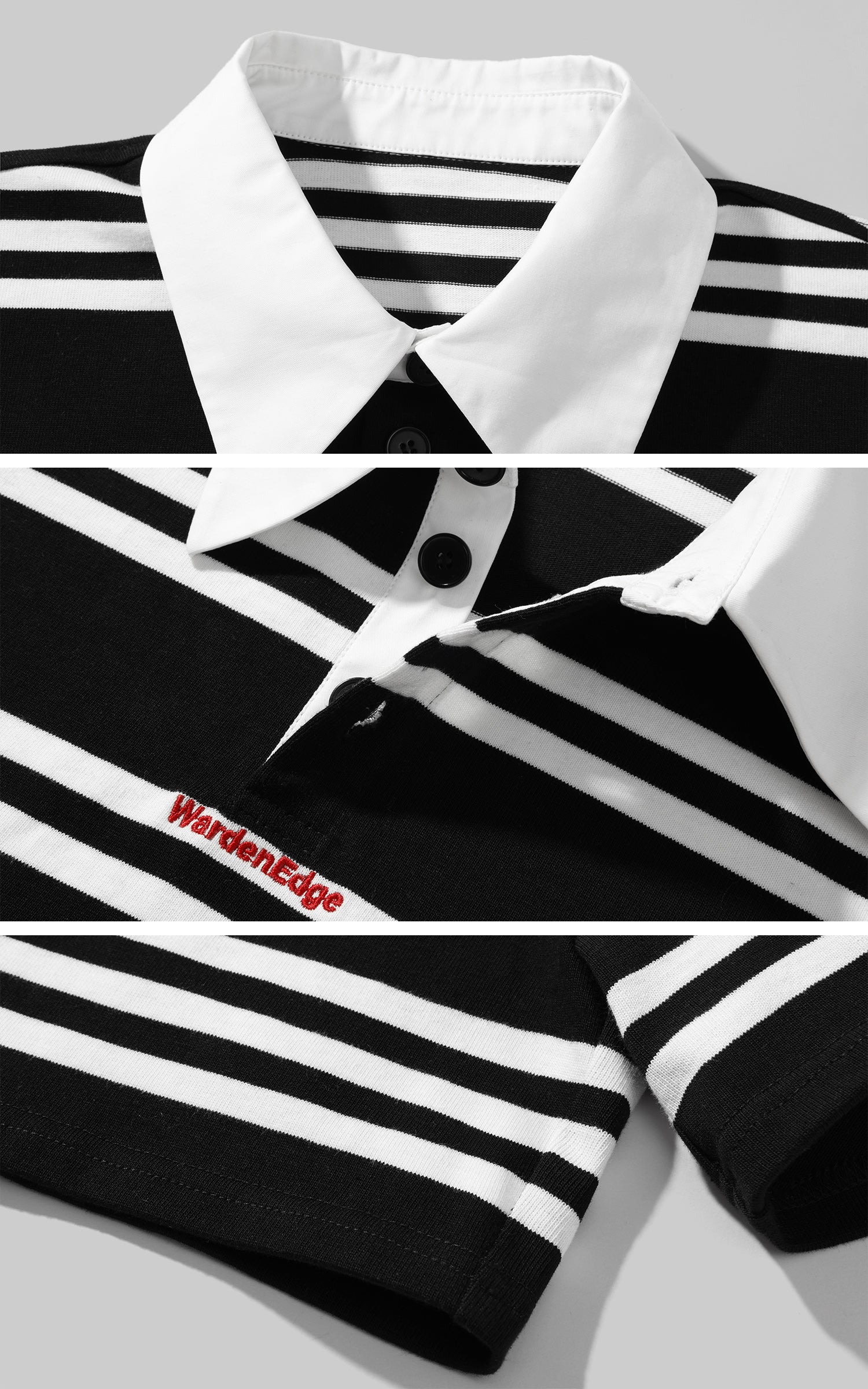 WARDEN EDGE Striped Cropped Polo Shirt with Contrast Collar - PINKPARKS