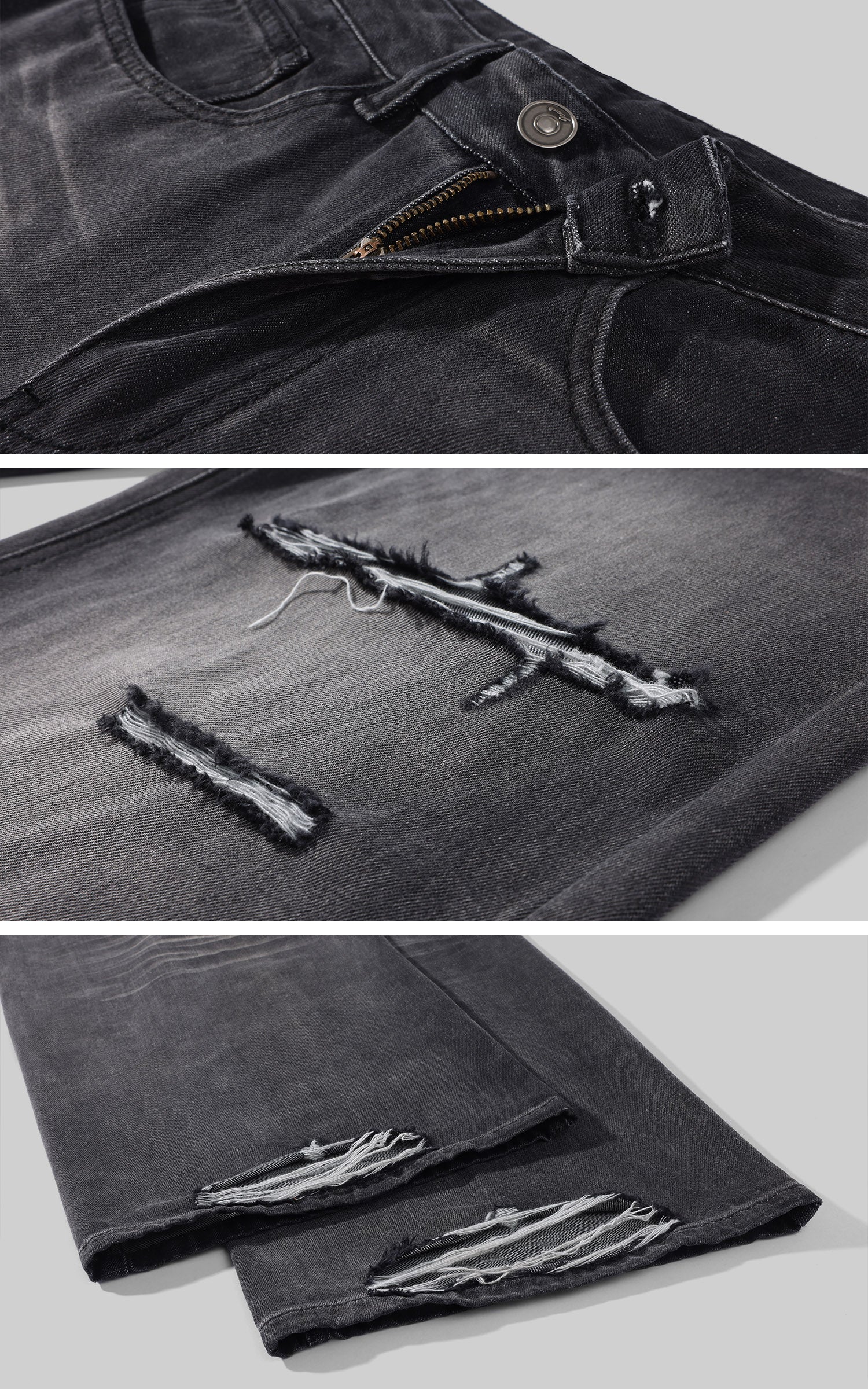 ROVENTE Distressed Washed Wide-Leg Denim Pants