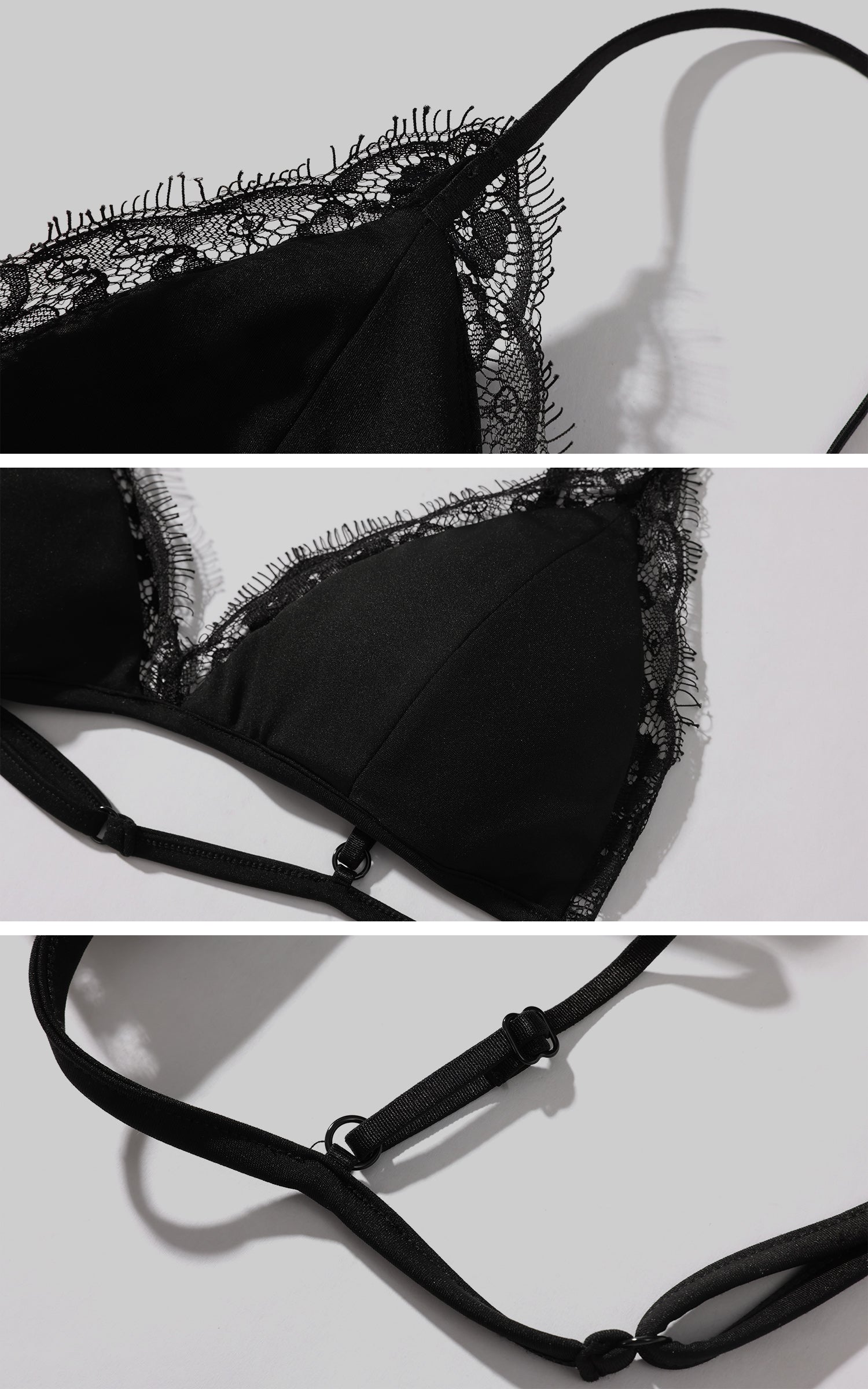 Rase le sol 레이스 트리밍이 돋보이는 골지 딥 V넥 긴팔 티 &amp; 캐미솔 세트