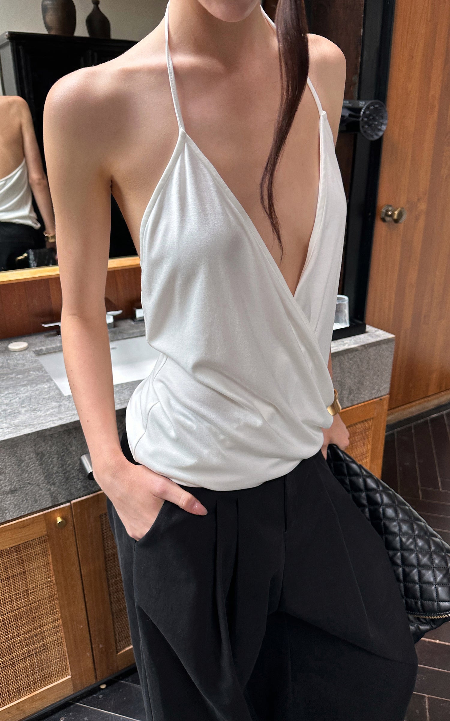 0122stepll Haut halter drapé blanc
