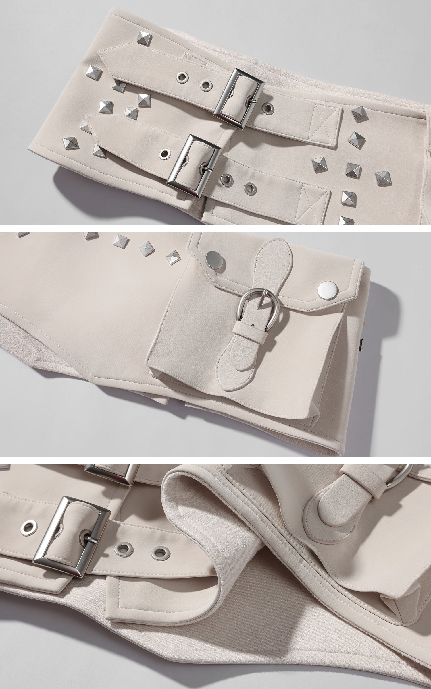 Rase le sol 스터드 더블 버클 허리 랩 반바지 세트