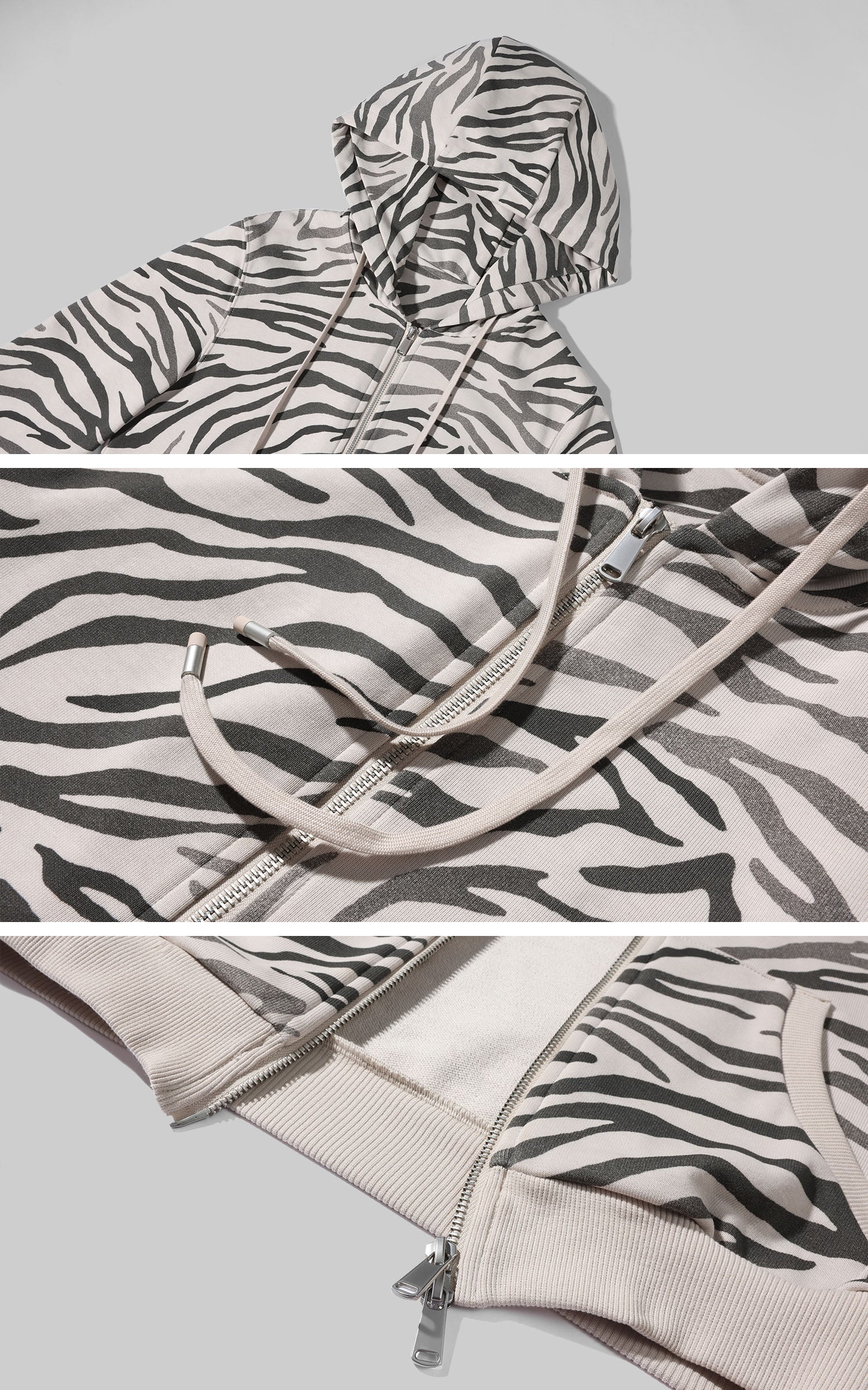 WARDEN EDGE Zebra Print Zip-Up Hoodie