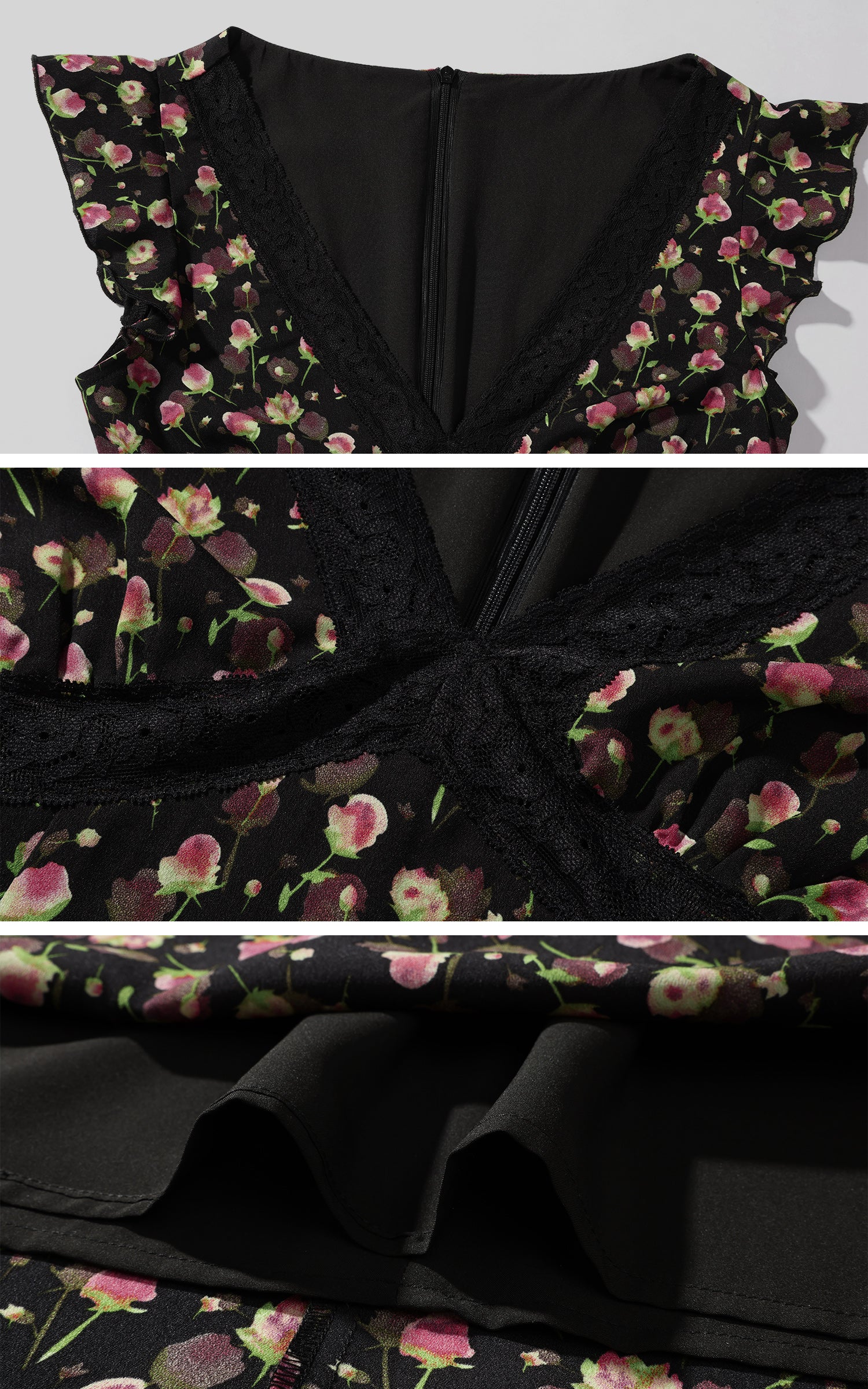 DreamyNerd Flutter Sleeve Floral Lace Midi Dress - PINKPARKS