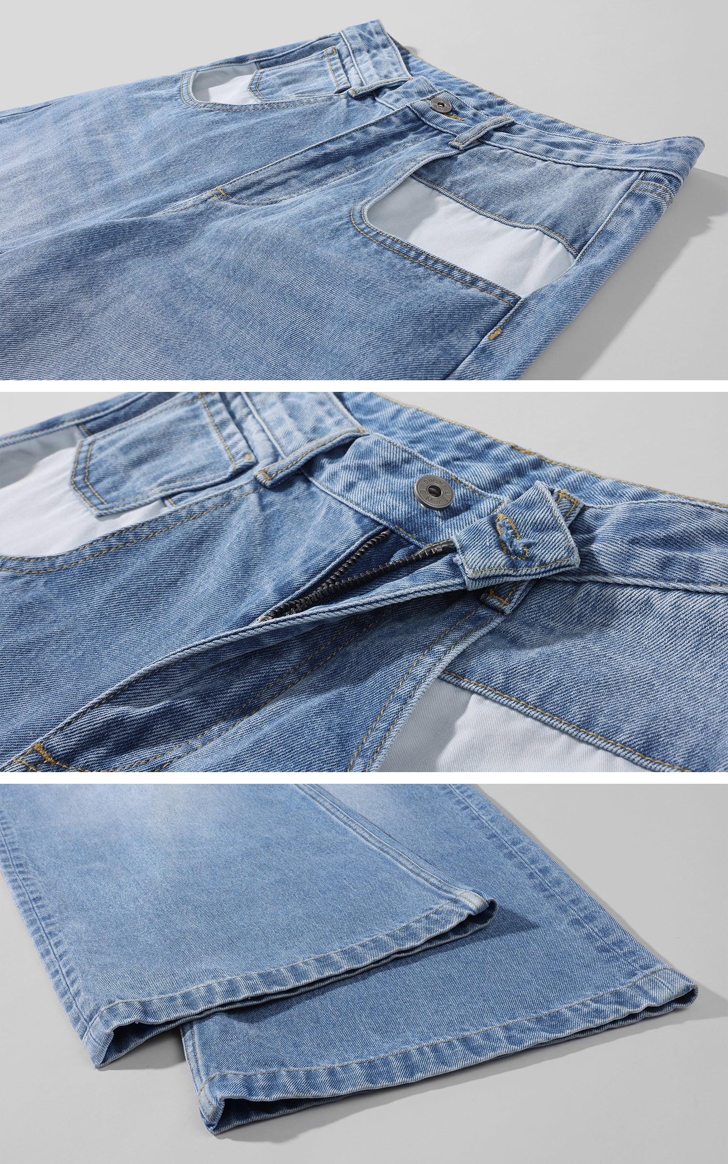 0122stepll Contrast Pocket Wide-Leg Denim Pants