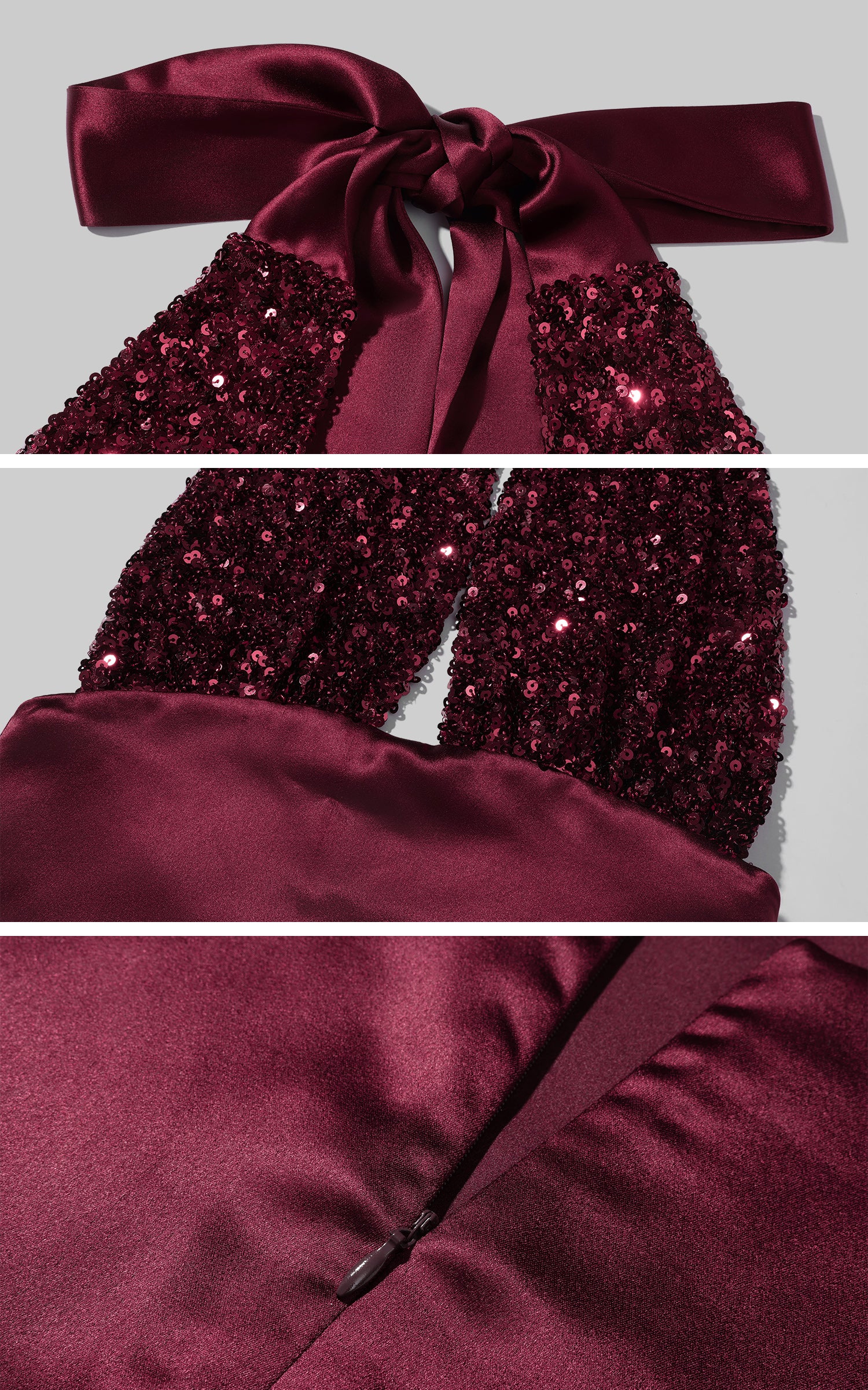 ROVENTE Deep V Halter Sequin Open-Back Maxi Dress