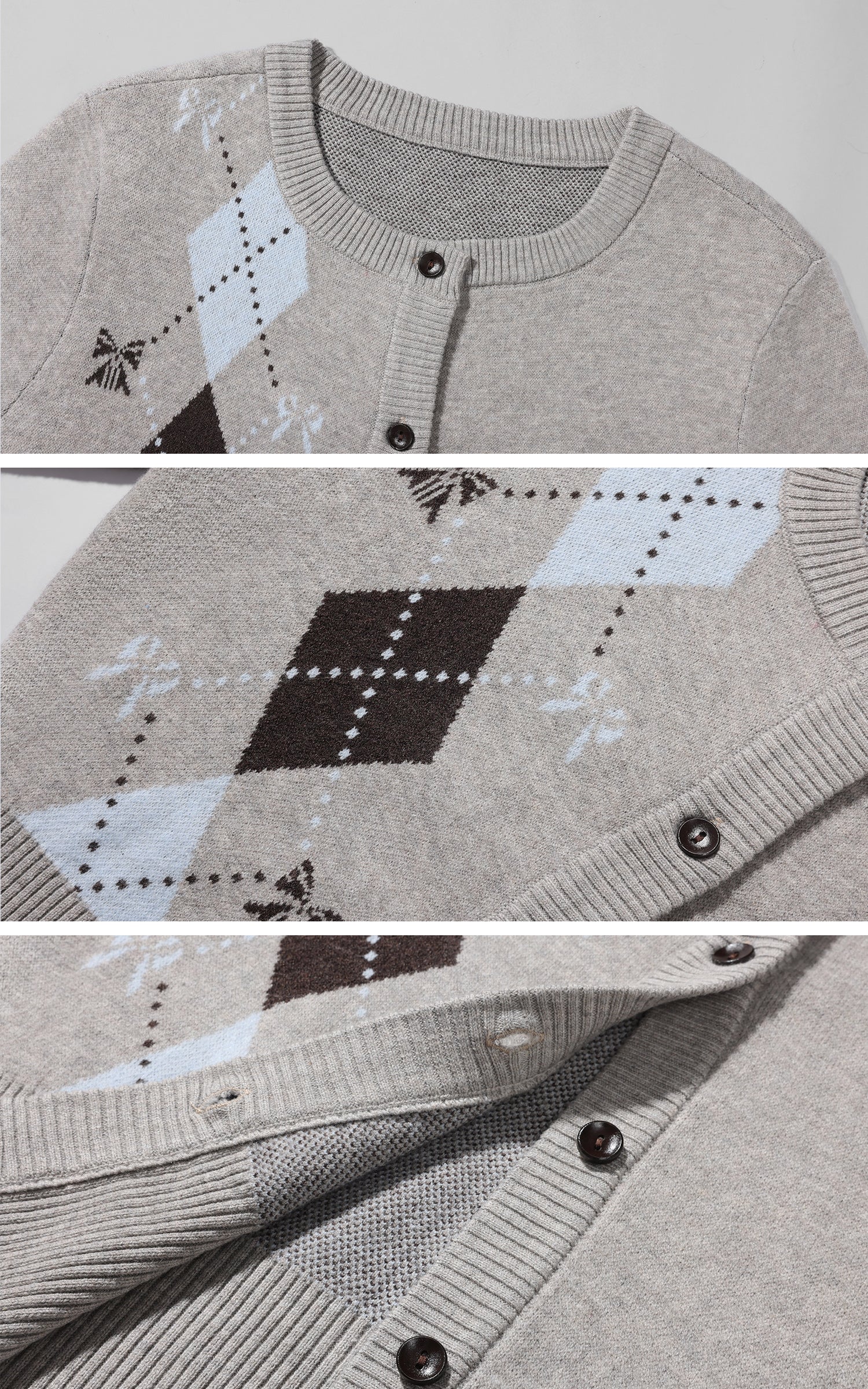 Rase le sol 아가일 니트 세트: 크롭 가디건 &amp; 미니 쇼츠