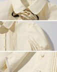 Rase le sol Cropped Puff-Sleeve Shirt with Pleated Front and Rosette Tie