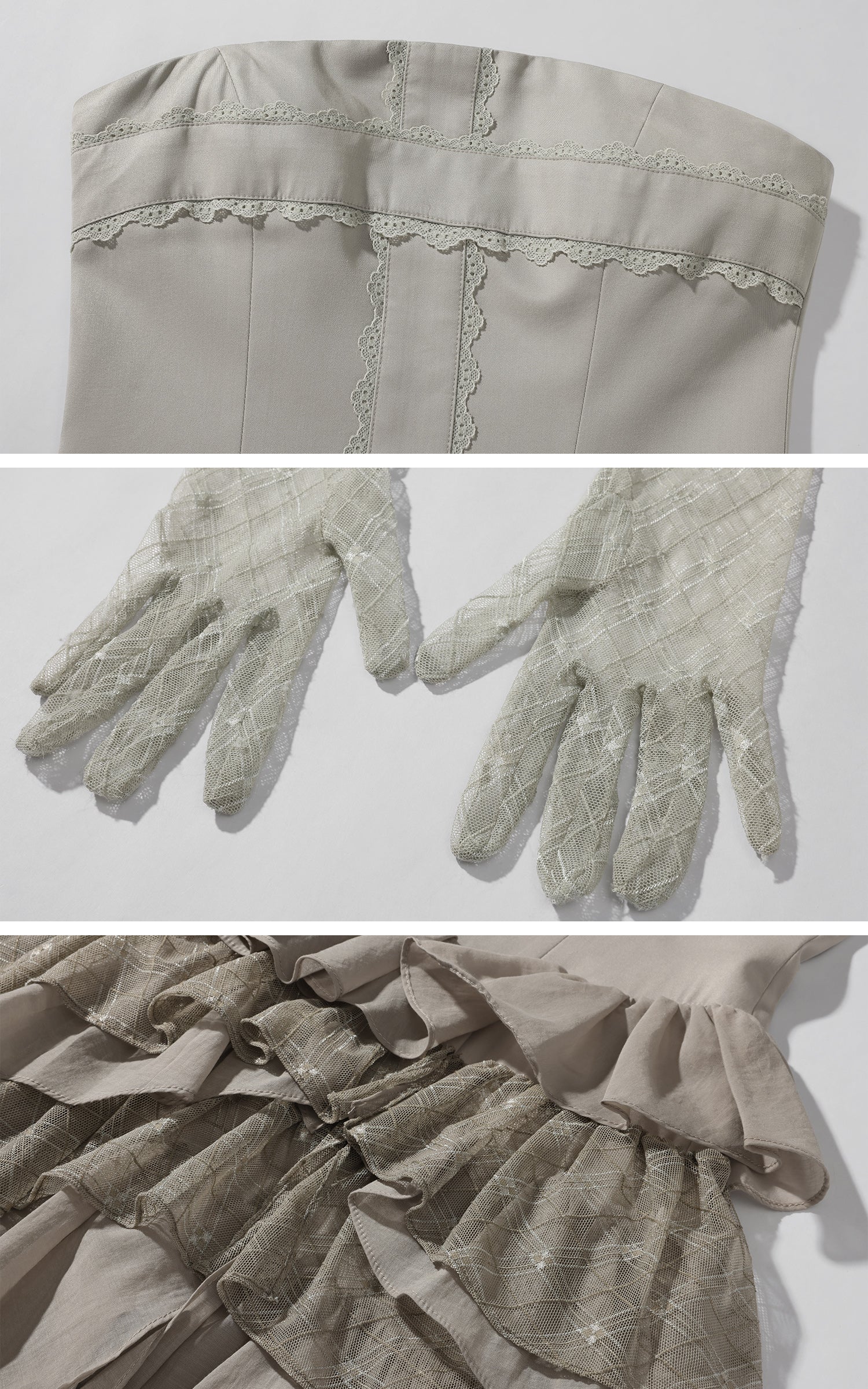 Rase le sol Tiered Lace-Panel Bustier Dress with Sheer Gloves