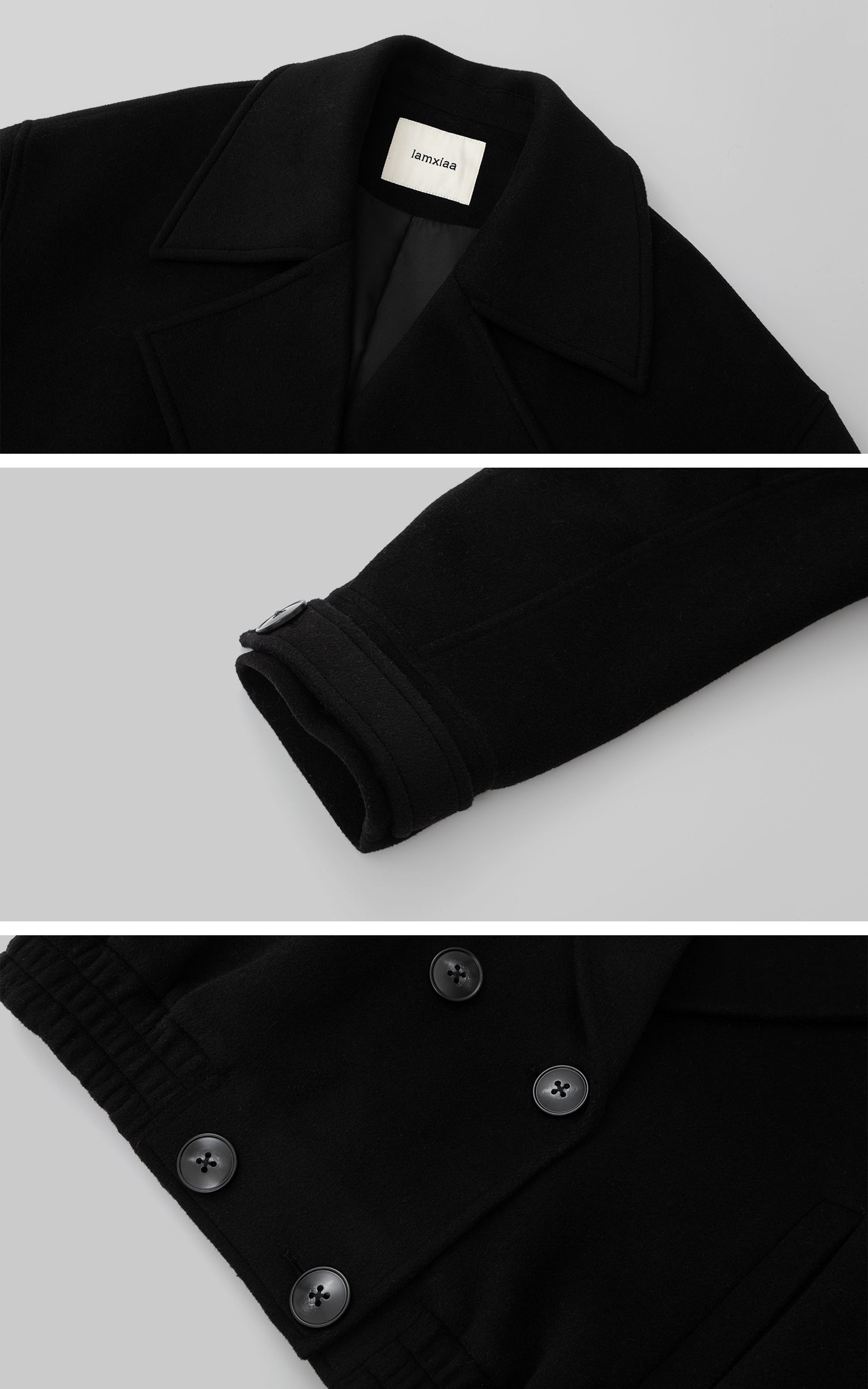 IAMXIAA Double-Breasted Cropped Wool-Like Jacket Women Short Lapel Coat