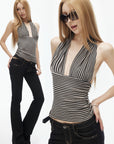IAMXIAA Deep Plunge Striped Halter Top