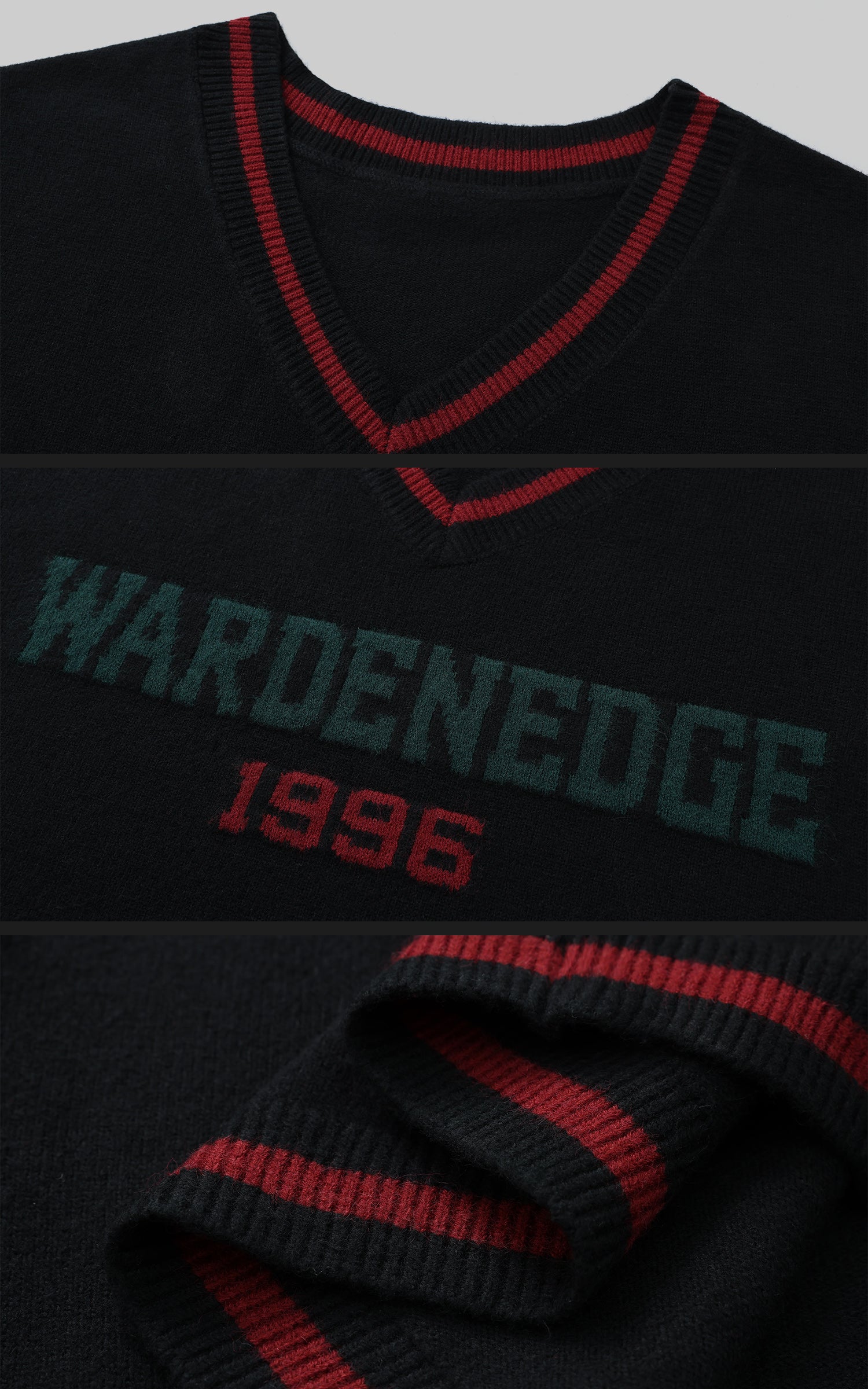 WARDEN EDGE Oversized V-Neck Sweater with Retro Lettering