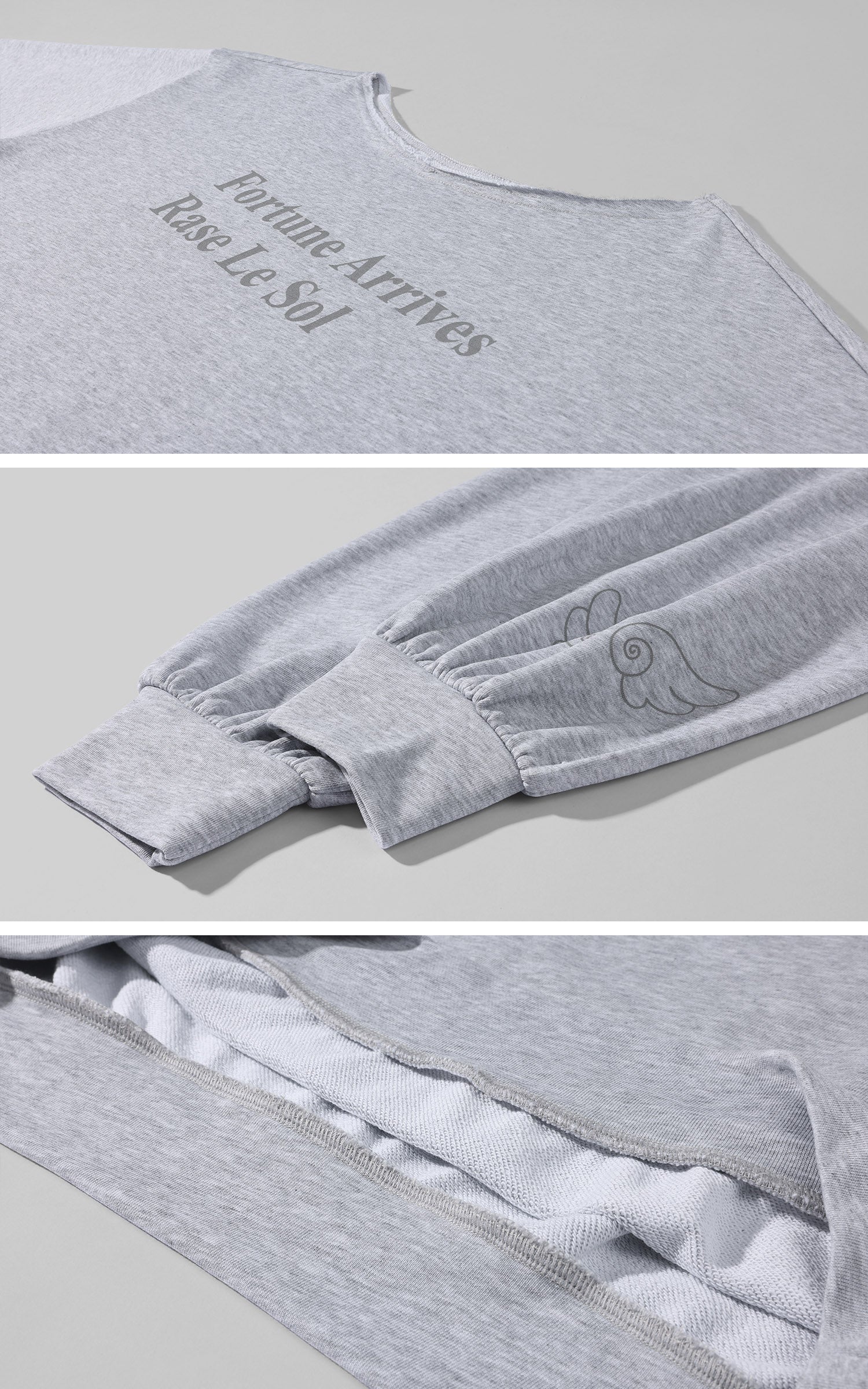 Rase le sol Fortune Arrives Raw Edge Off-Shoulder Oversized Long Sleeve Sweatshirt